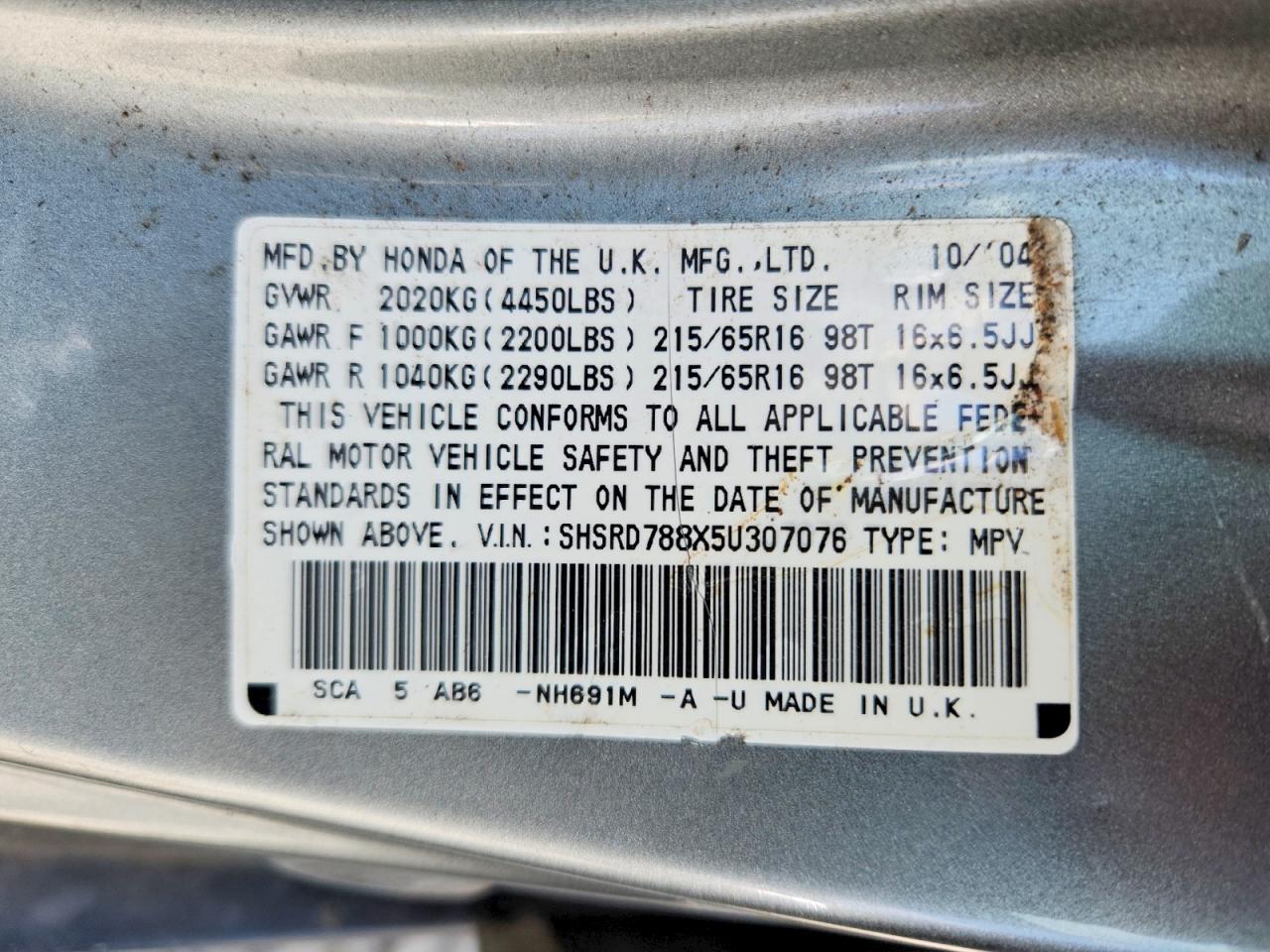 2005 Honda Cr-v Ex Gray vin: SHSRD788X5U307076