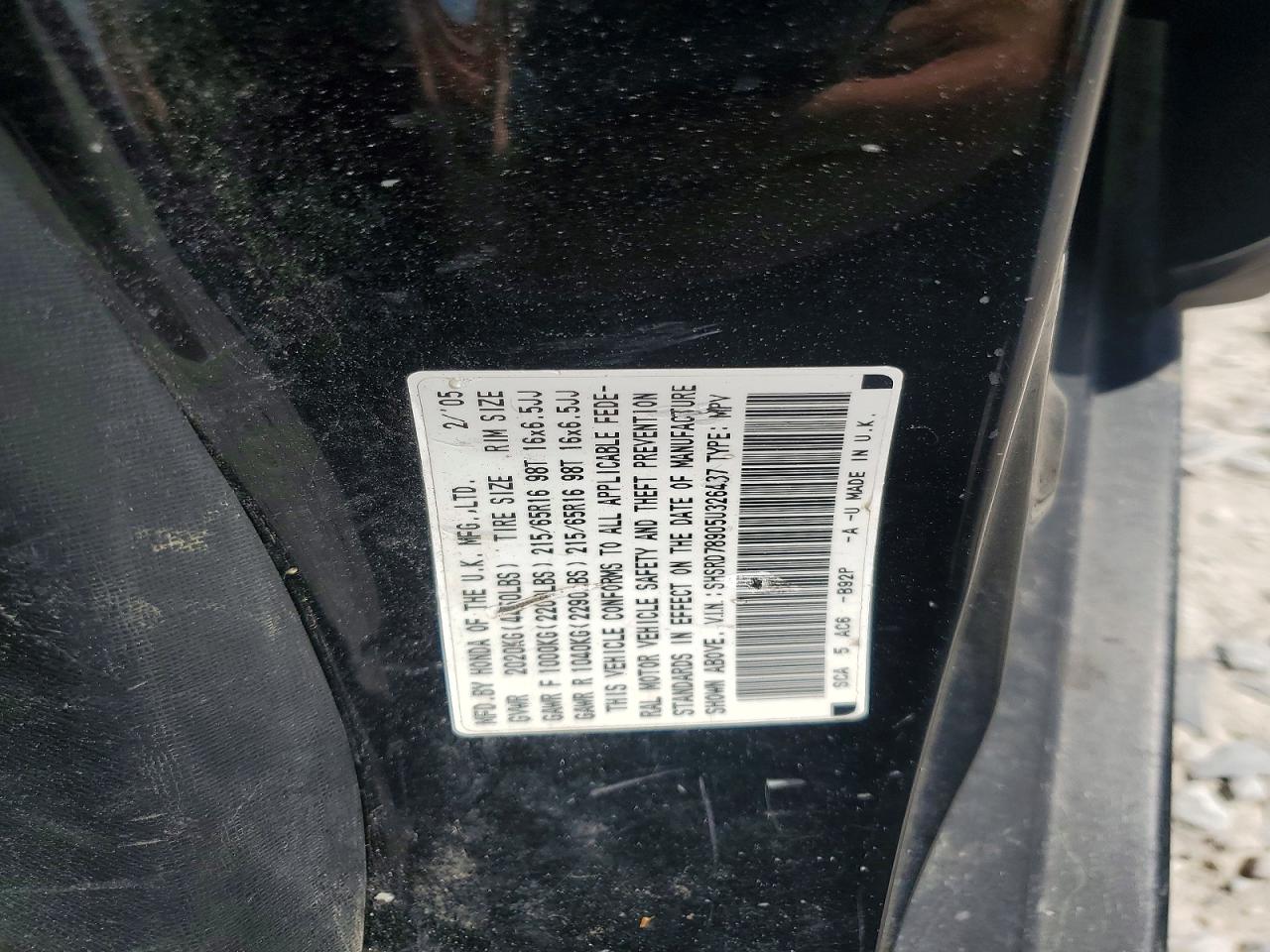 2005 Honda Cr-v Se Black vin: SHSRD78905U326437