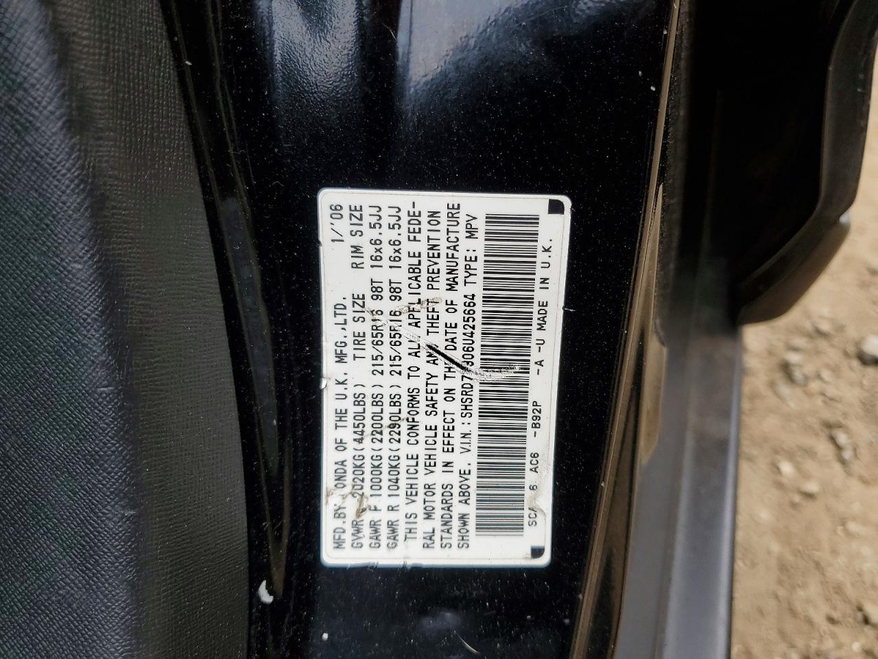 2006 Honda Cr-v Se Black vin: SHSRD78906U425664