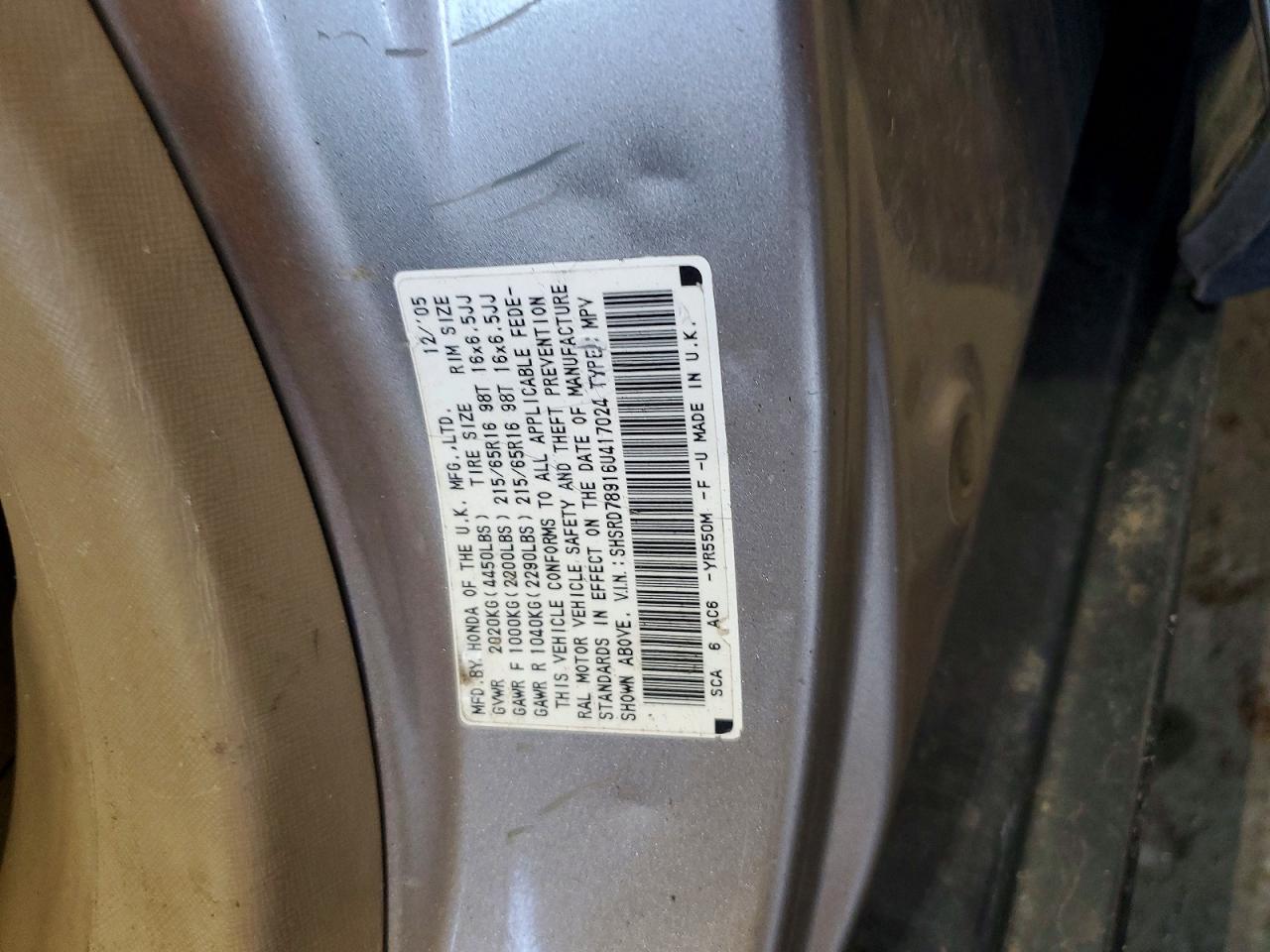 2006 Honda Cr-v Se/ex Tan vin: SHSRD78916U417024