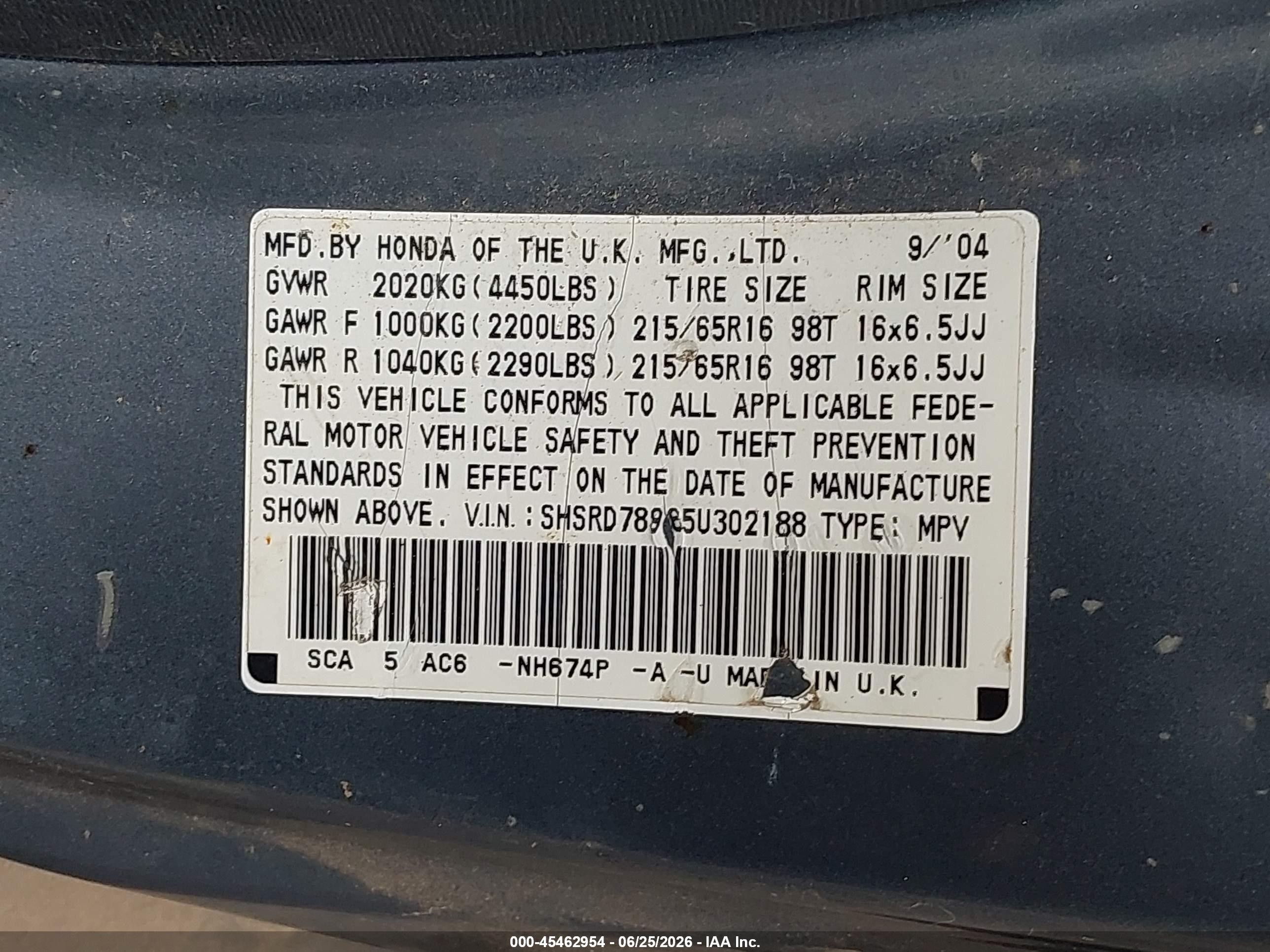 2005 Honda Cr-v Se Gray vin: SHSRD78965U302188