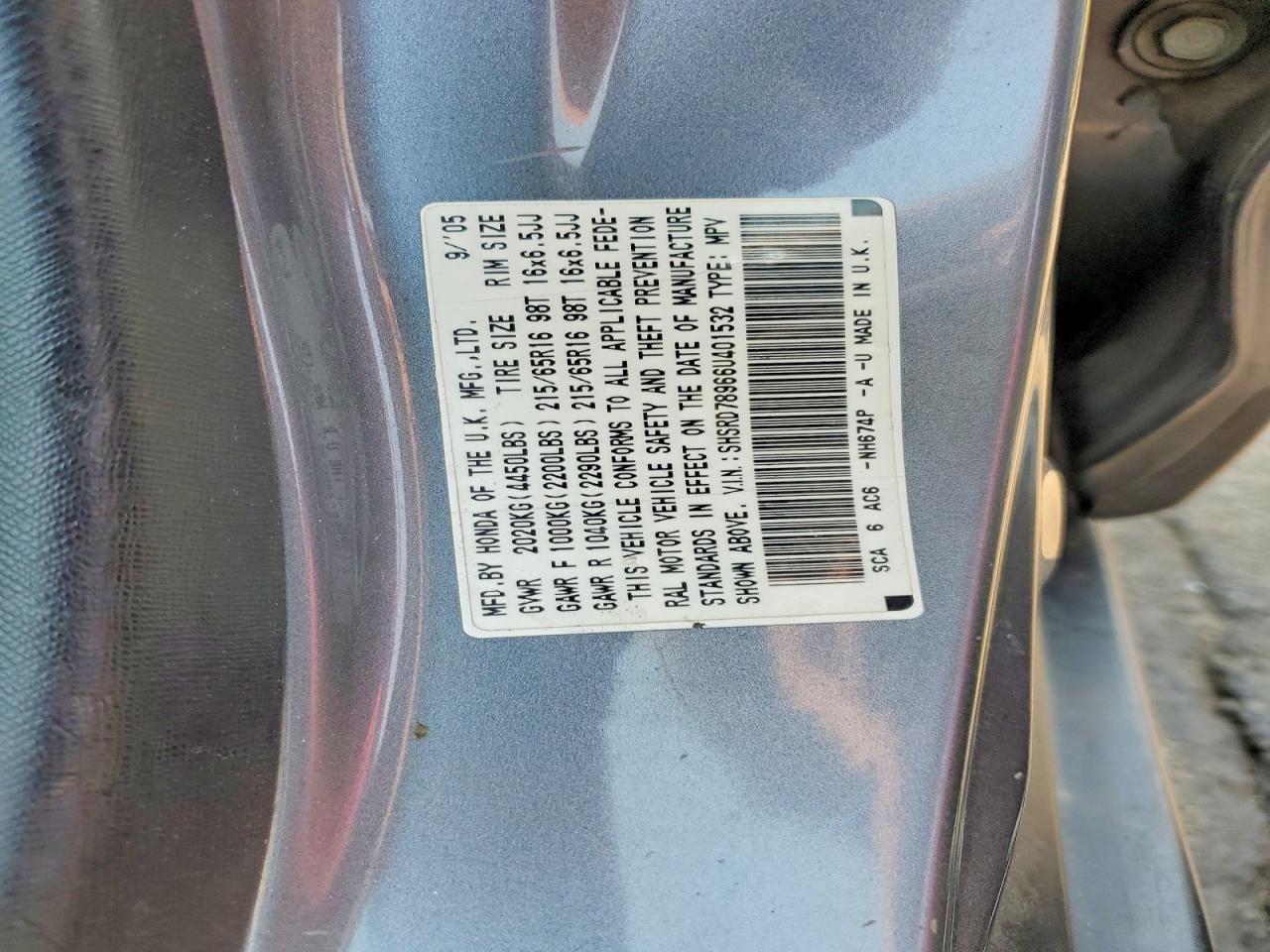 2006 Honda Cr-v Se Gray vin: SHSRD78966U401532