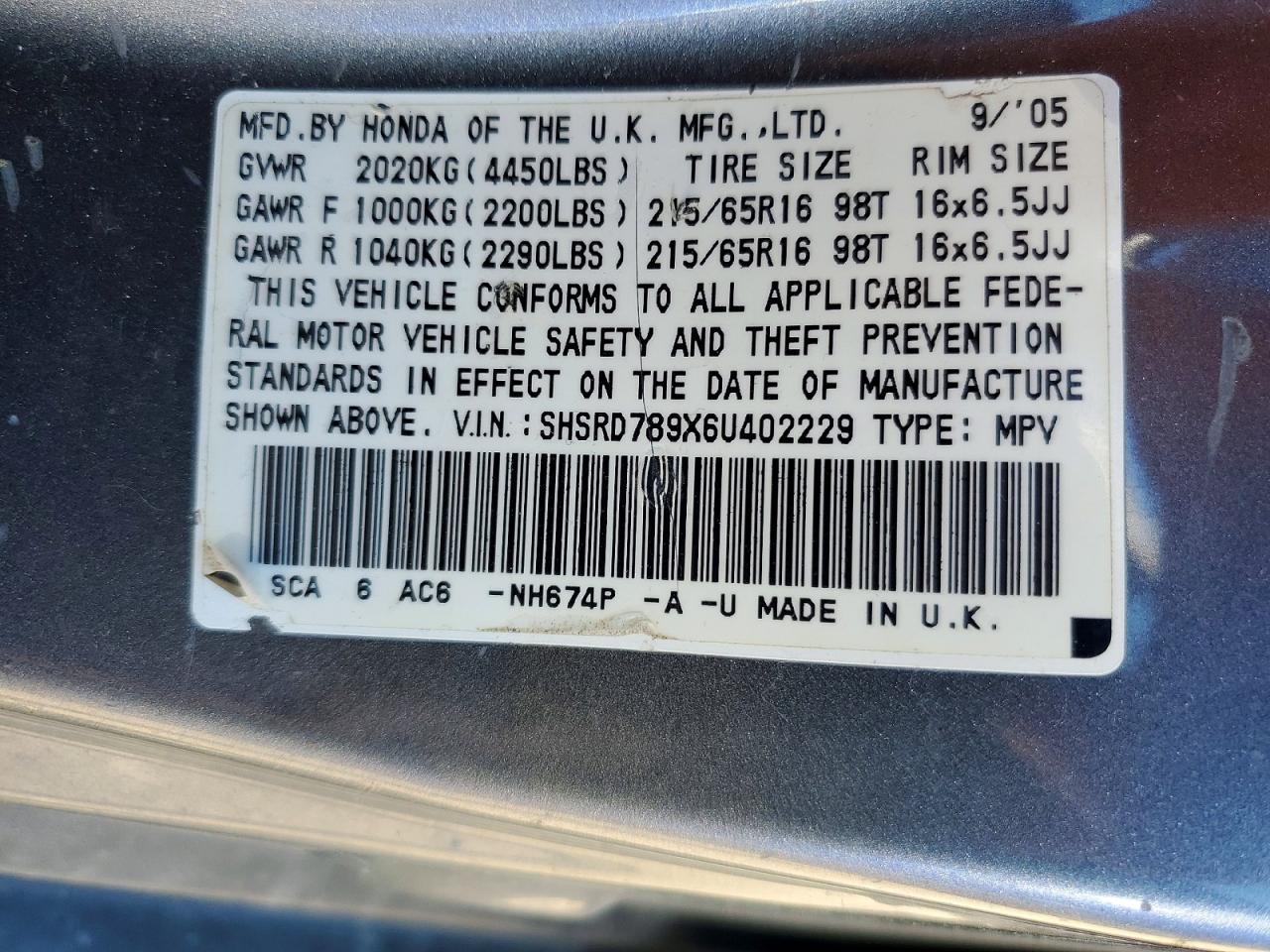2006 Honda Cr-v Se Silver vin: SHSRD789X6U402229