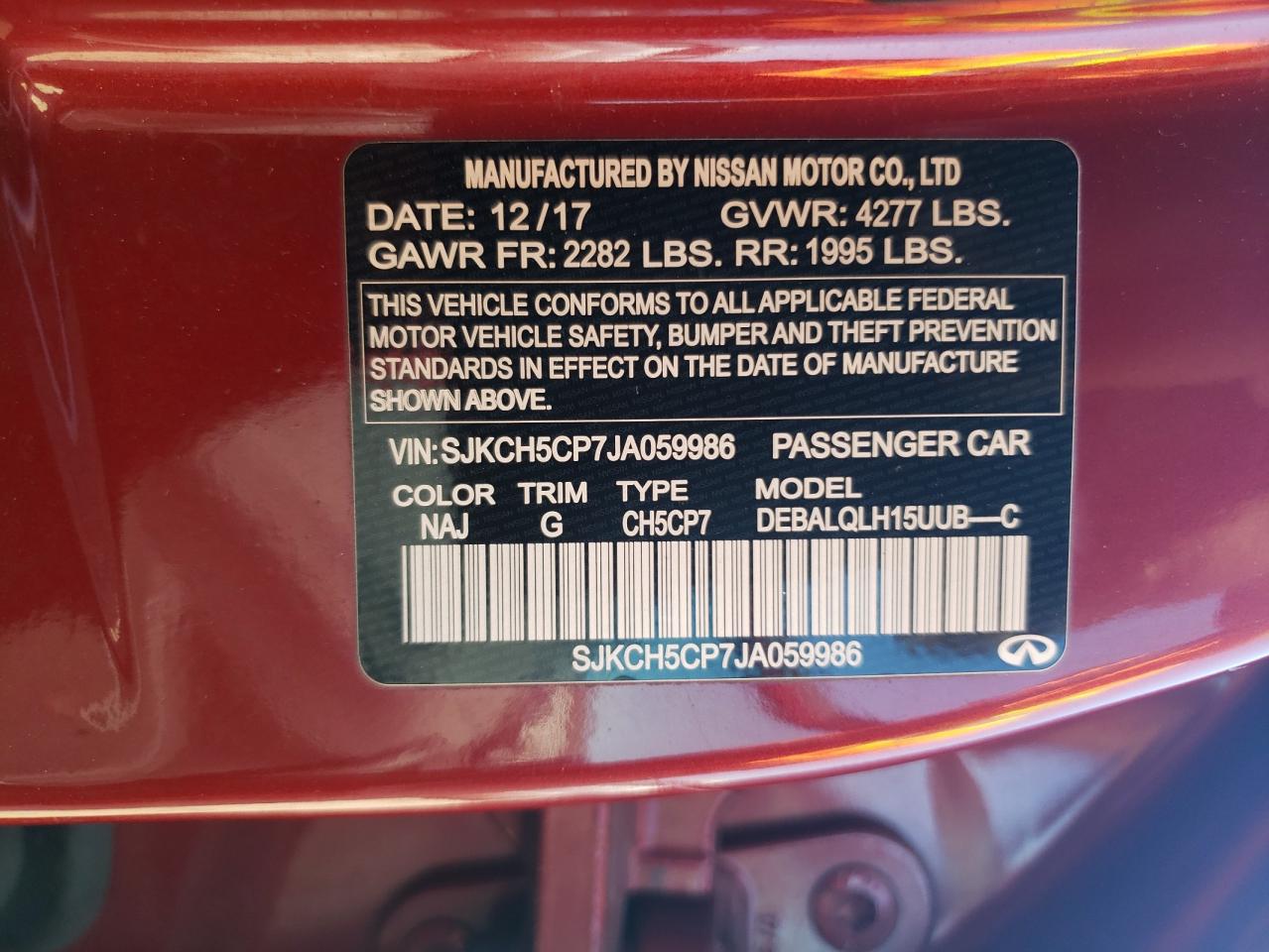2018 Infiniti Qx30 Base Red vin: SJKCH5CP7JA059986