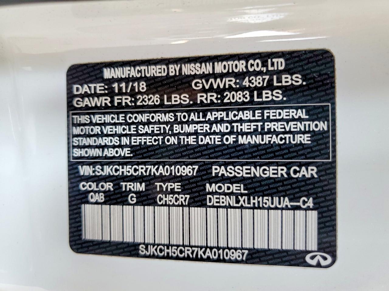 2019 Infiniti Qx30 Luxe White vin: SJKCH5CR7KA010967