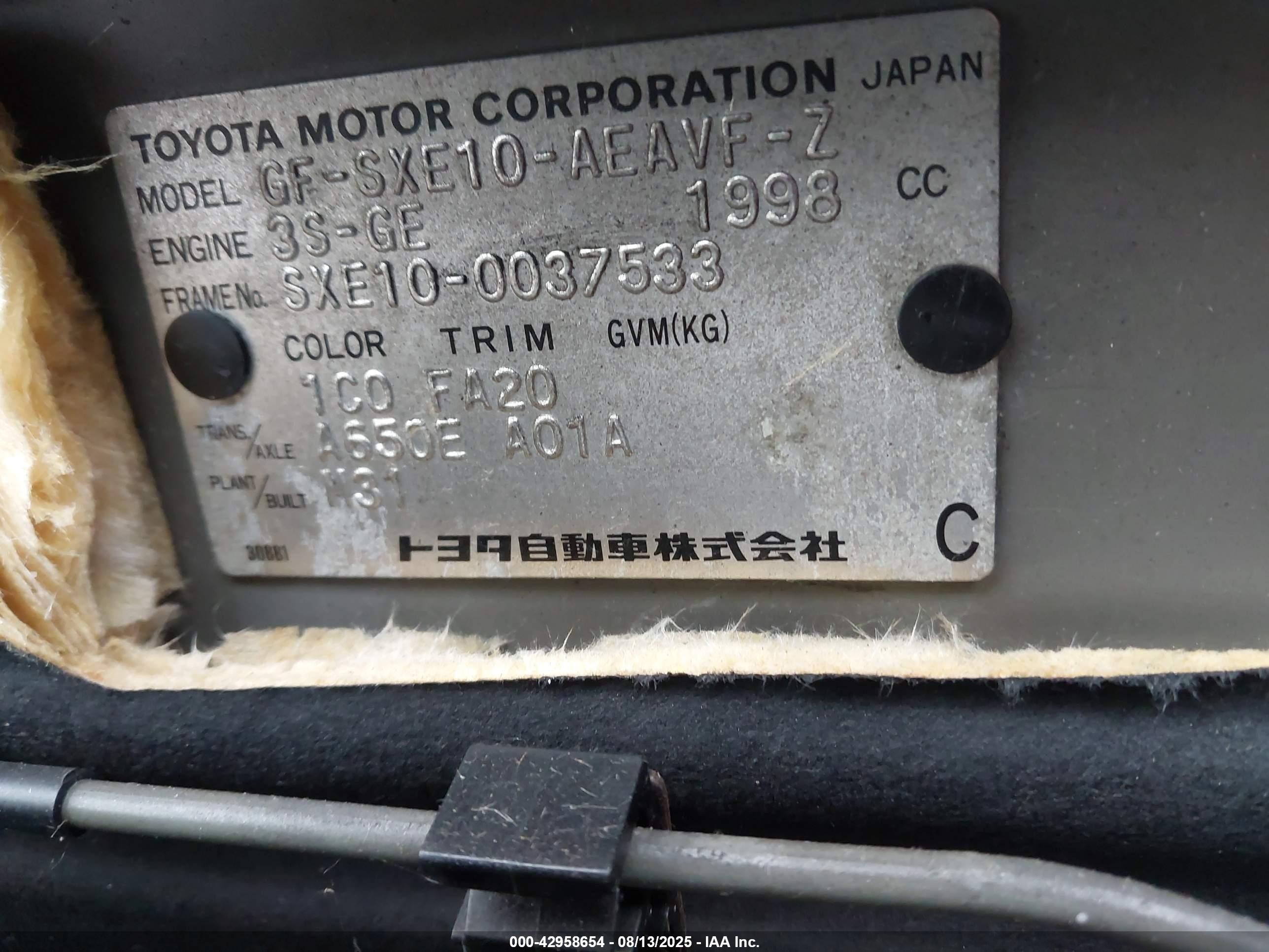2000 Toyota Other   Серебряный vin: SXE100037533     