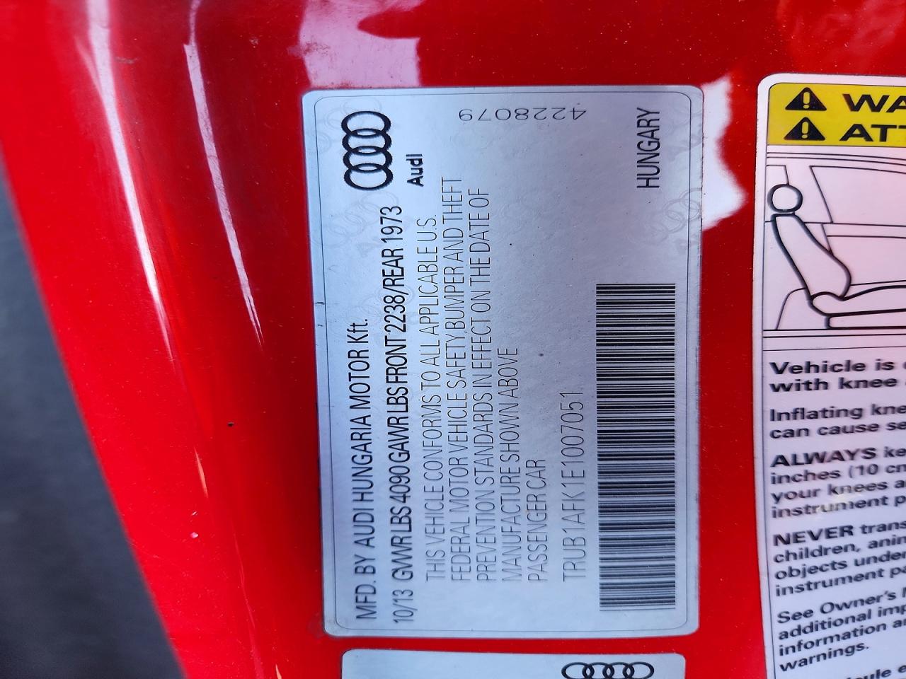 2014 Audi Tts Premium Plus Red vin: TRUB1AFK1E1007051