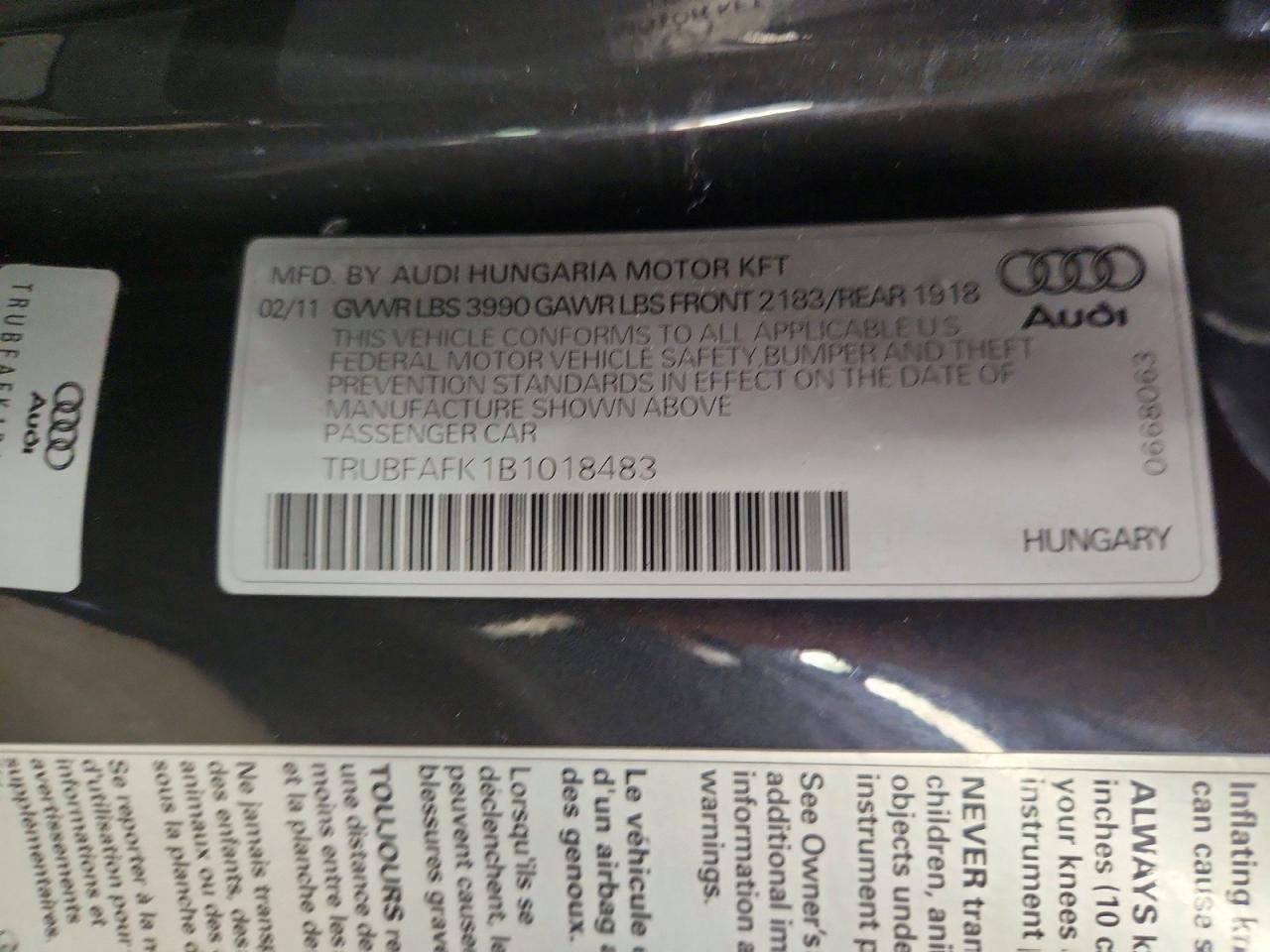 2011 Audi Tt Premium Gray vin: TRUBFAFK1B1018483