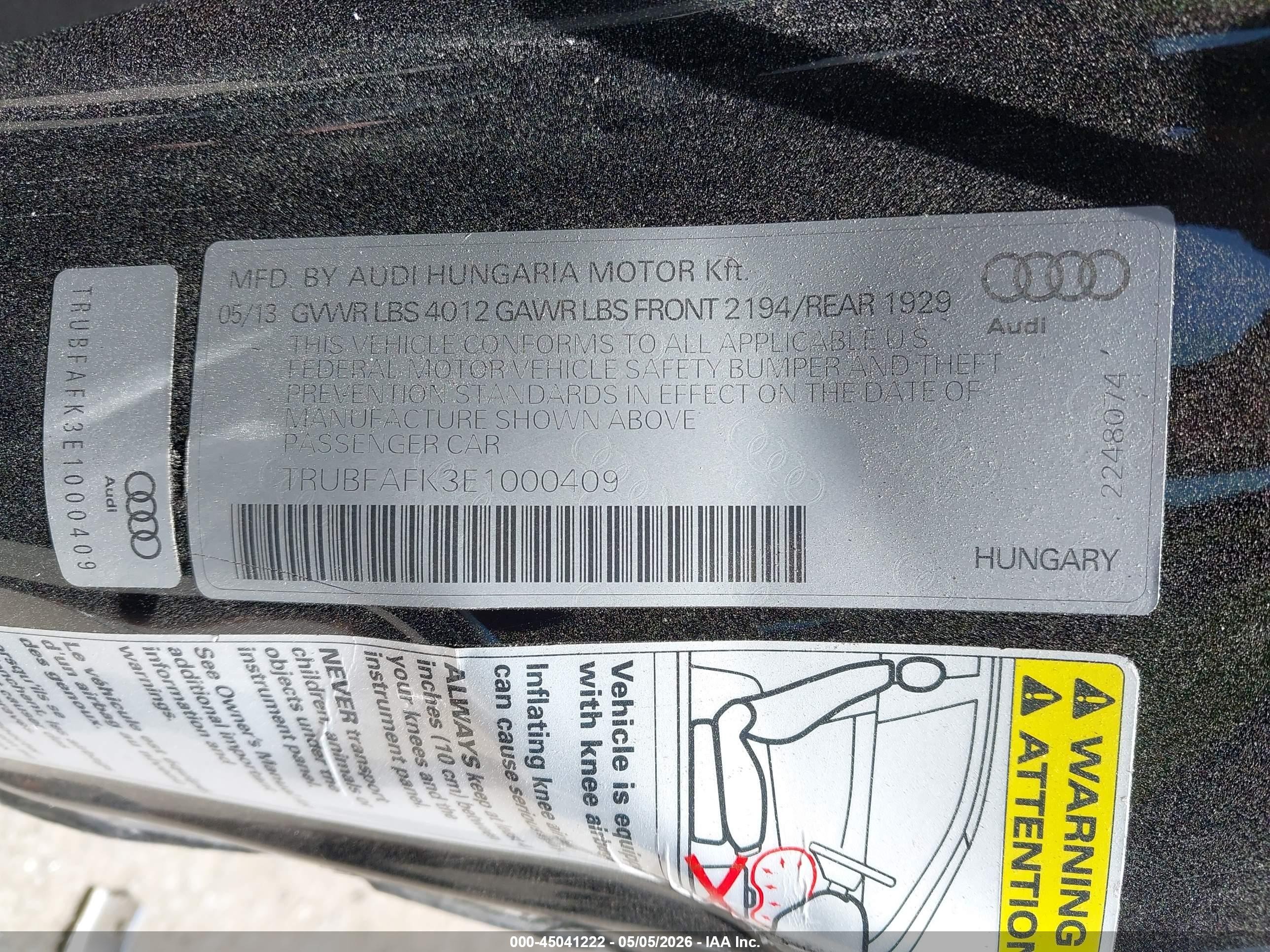 2014 Audi Tt 2.0t Черный vin: TRUBFAFK3E1000409