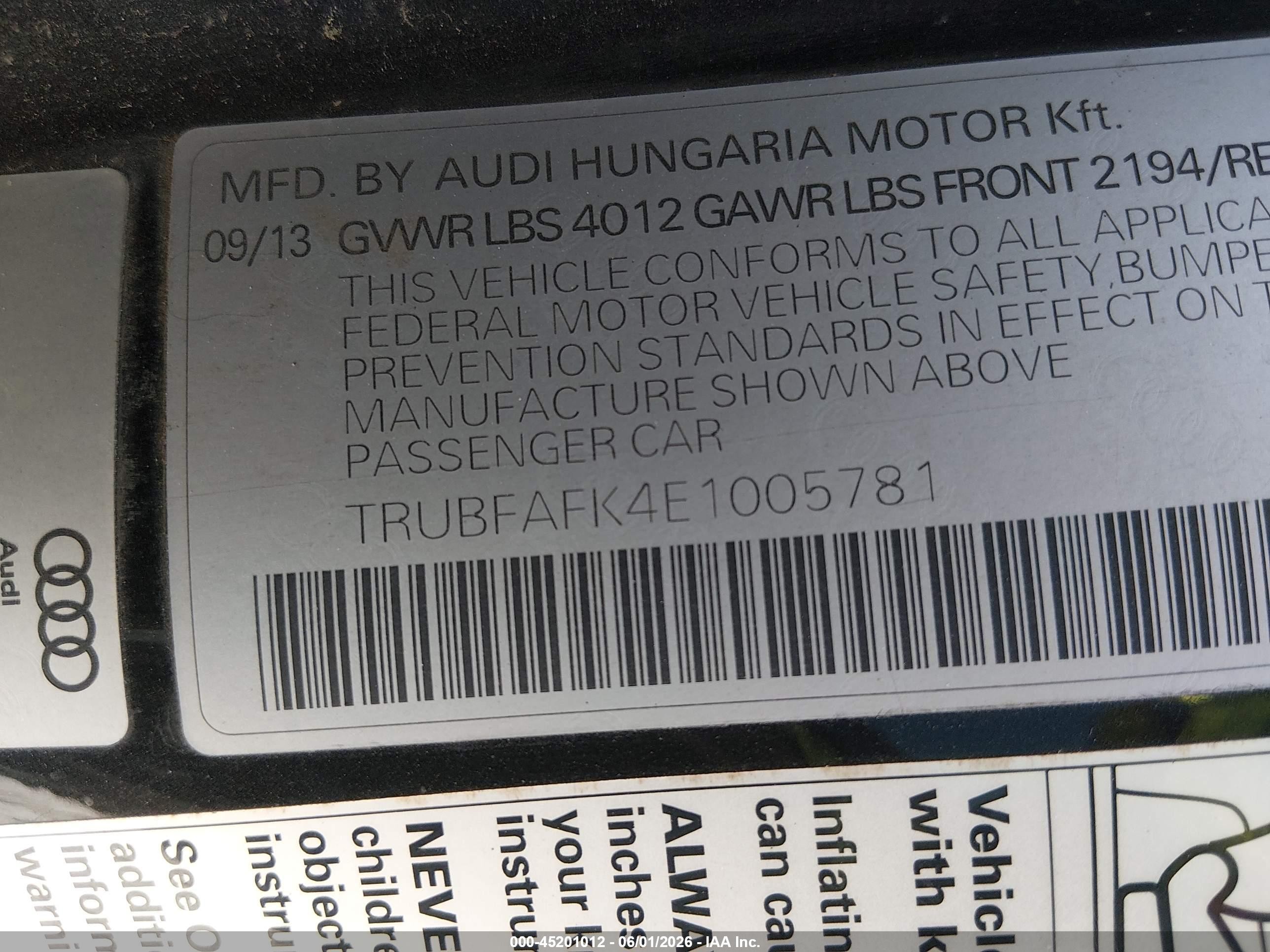2014 Audi Tt 2.0t Черный vin: TRUBFAFK4E1005781