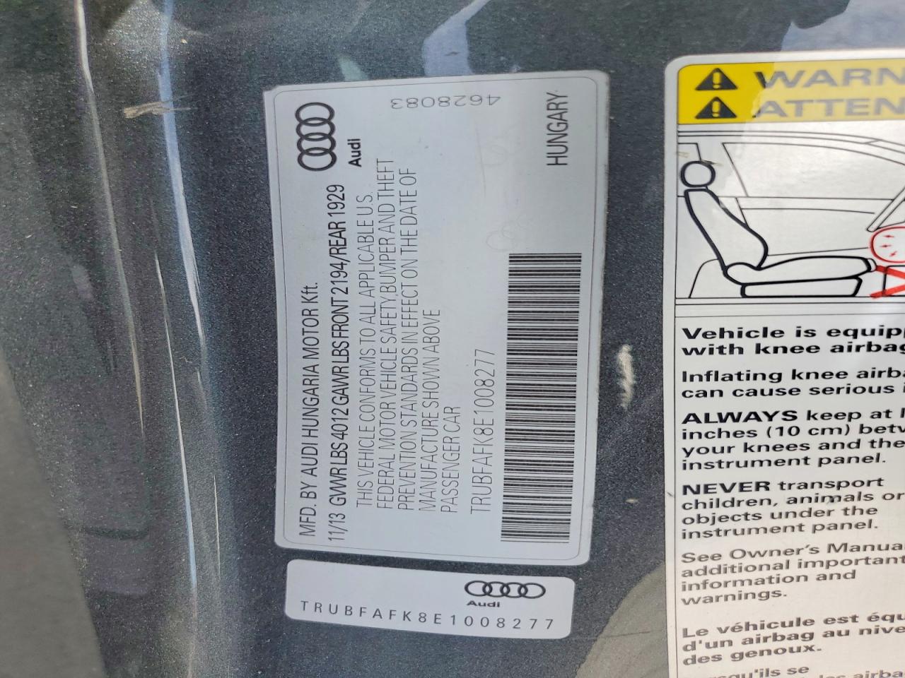 2014 Audi Tt Premium Plus Gray vin: TRUBFAFK8E1008277