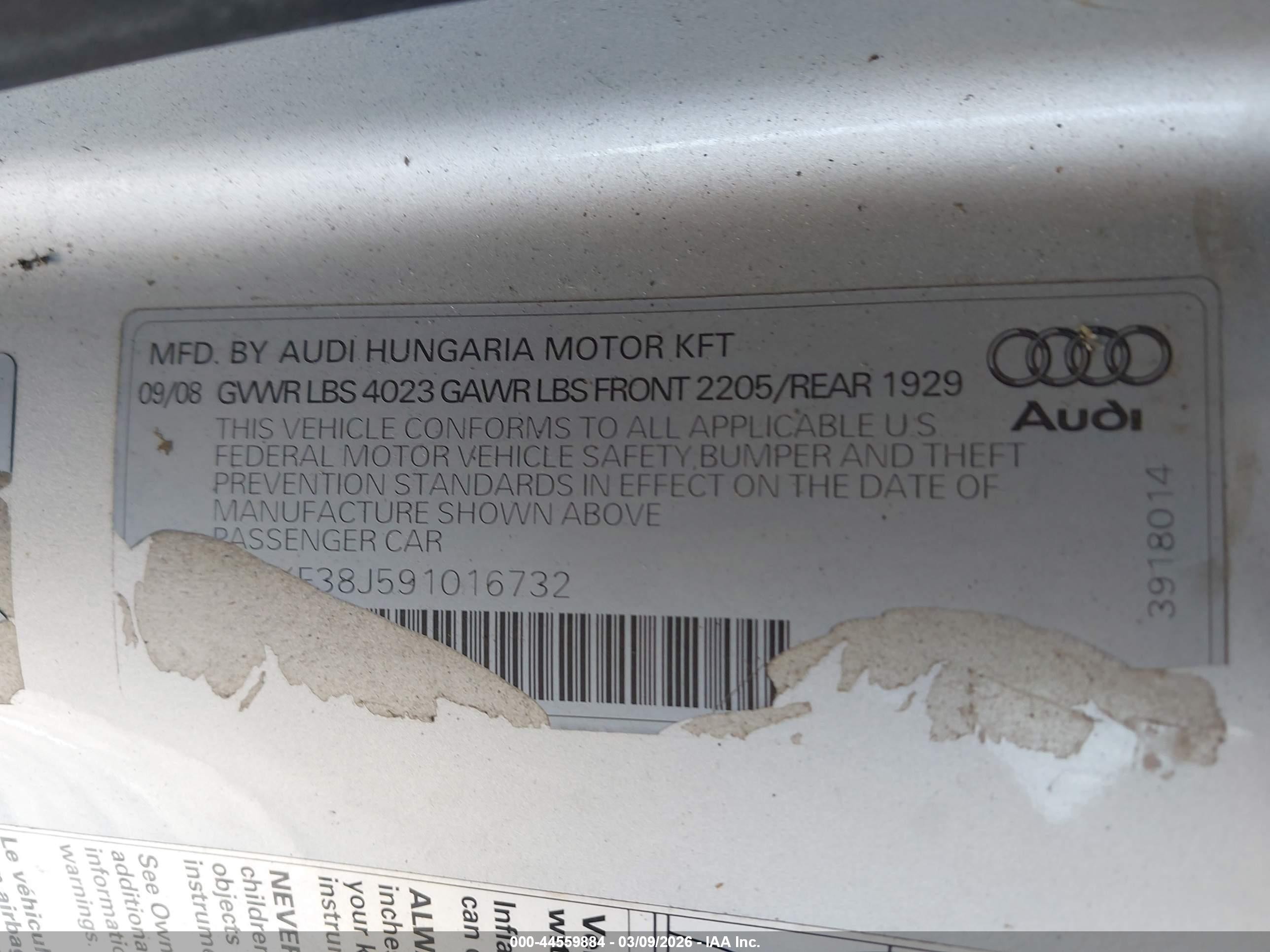 2009 Audi Tt 2.0t Серебряный vin: TRUKF38J591016732