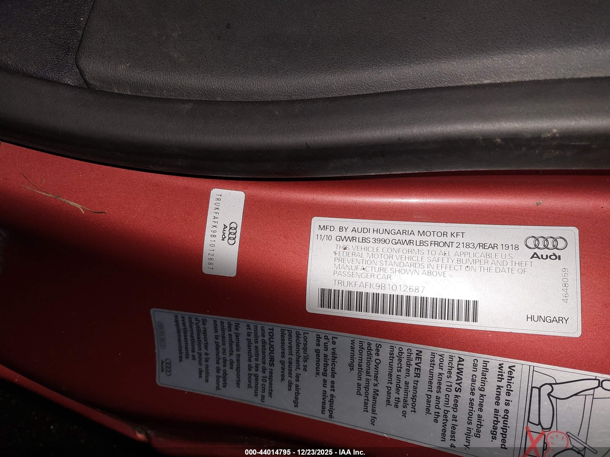 2011 Audi Tt 2.0t Premium Plus Красный vin: TRUKFAFK9B1012687