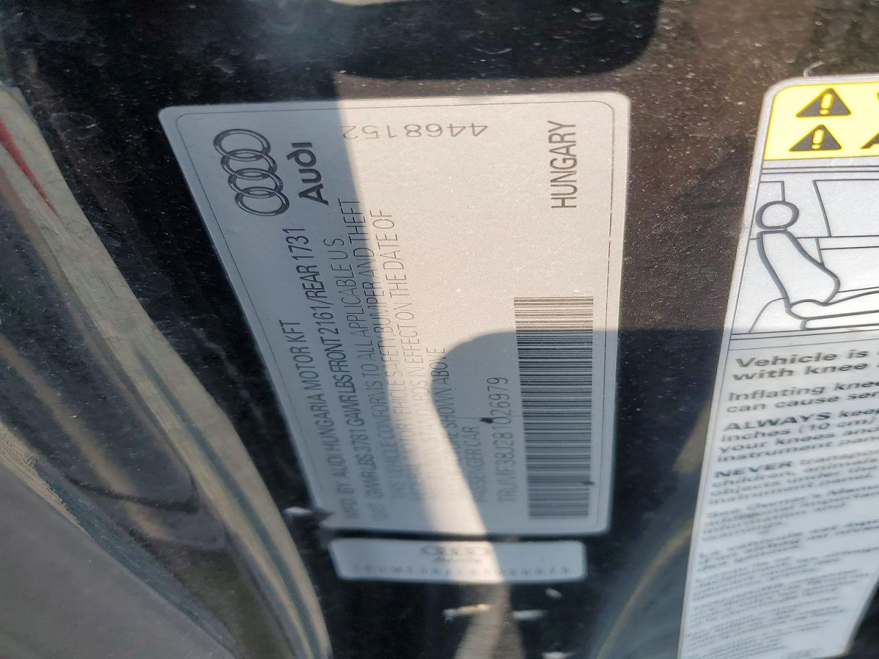 2008 Audi Tt 2.0t Black vin: TRUMF38J281026979