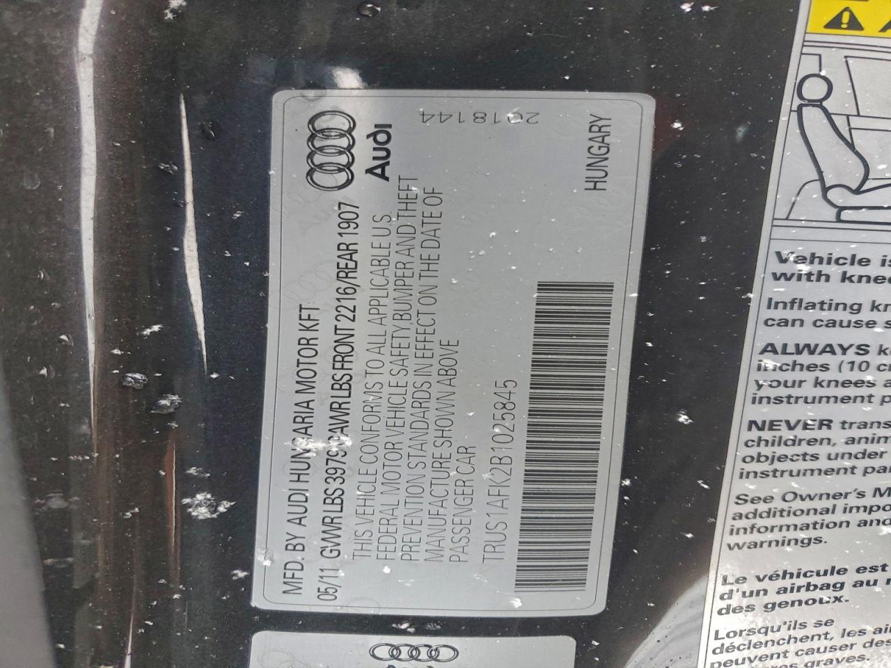 2011 Audi Tts Premium Black vin: TRUS1AFK2B1025845