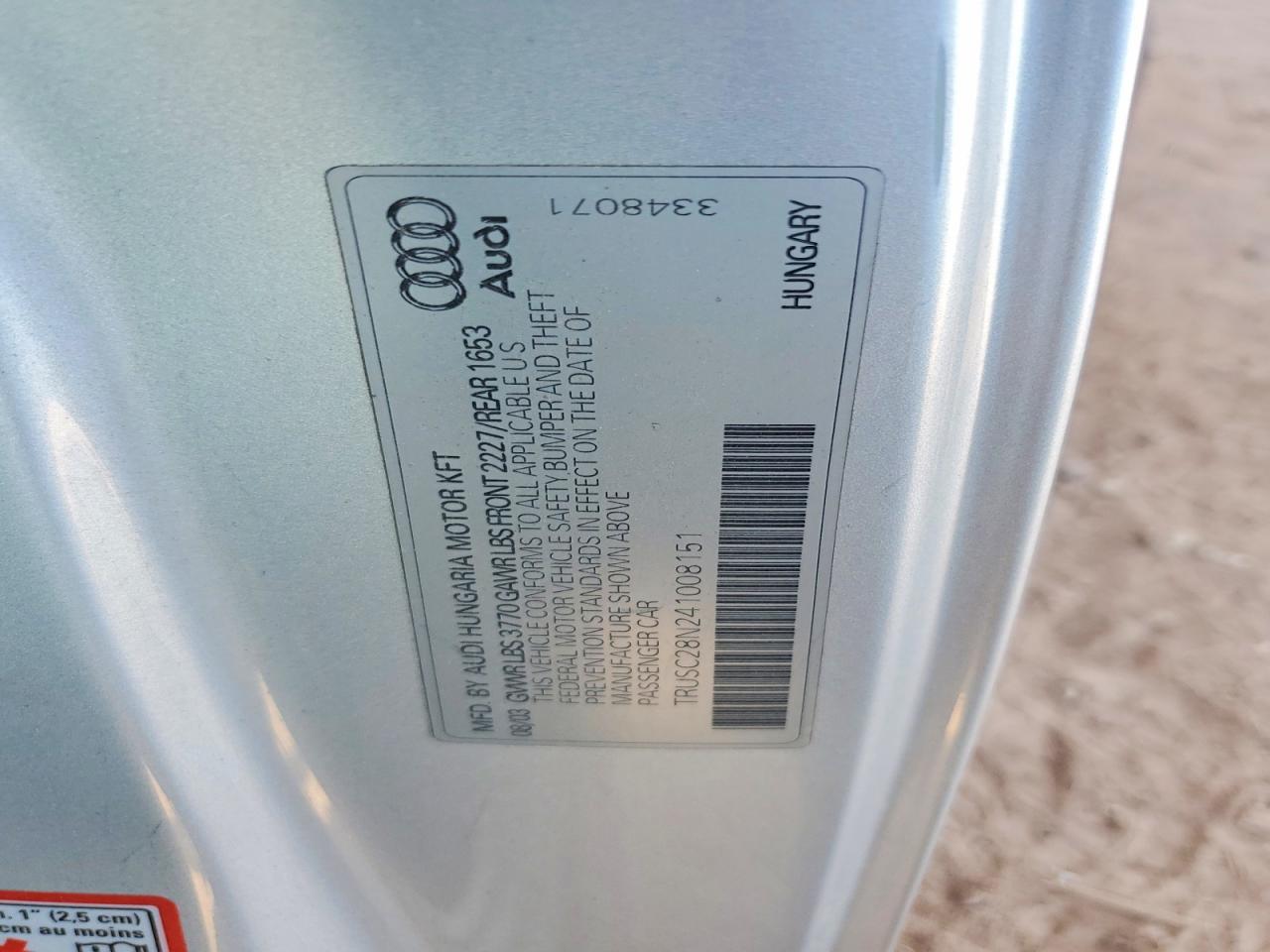 2004 Audi Tt Silver vin: TRUSC28N241008151