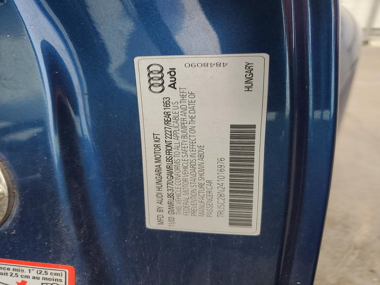 2004 Audi Tt Синий vin: TRUSC28N241016976