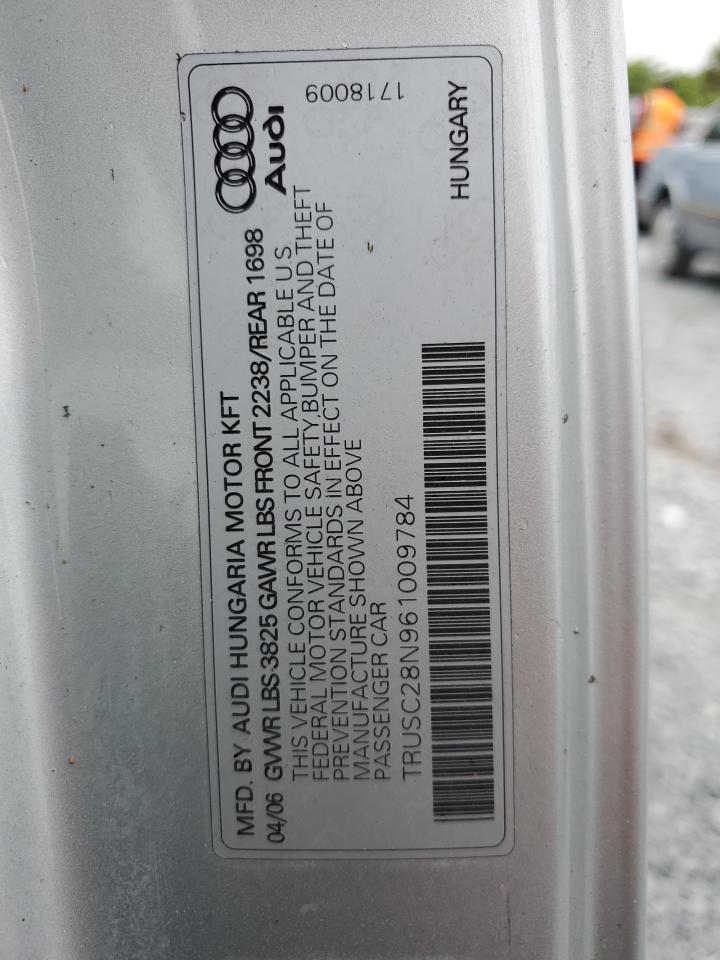 2006 Audi Tt Silver vin: TRUSC28N961009784