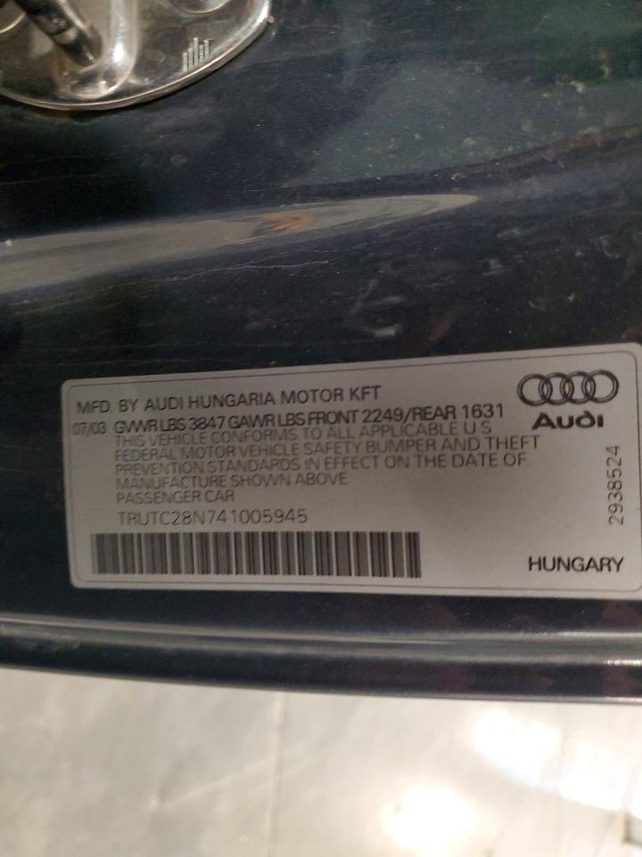 2004 Audi Tt Gray vin: TRUTC28N741005945
