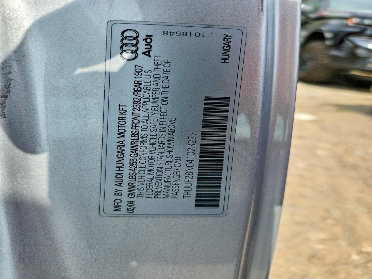 2004 Audi Tt 3.2 Silver vin: TRUUF28N041023277