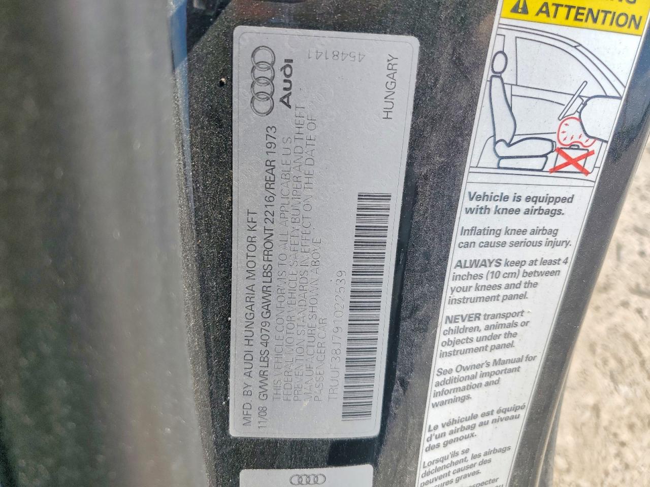 2009 Audi Tts Black vin: TRUUF38J791022539