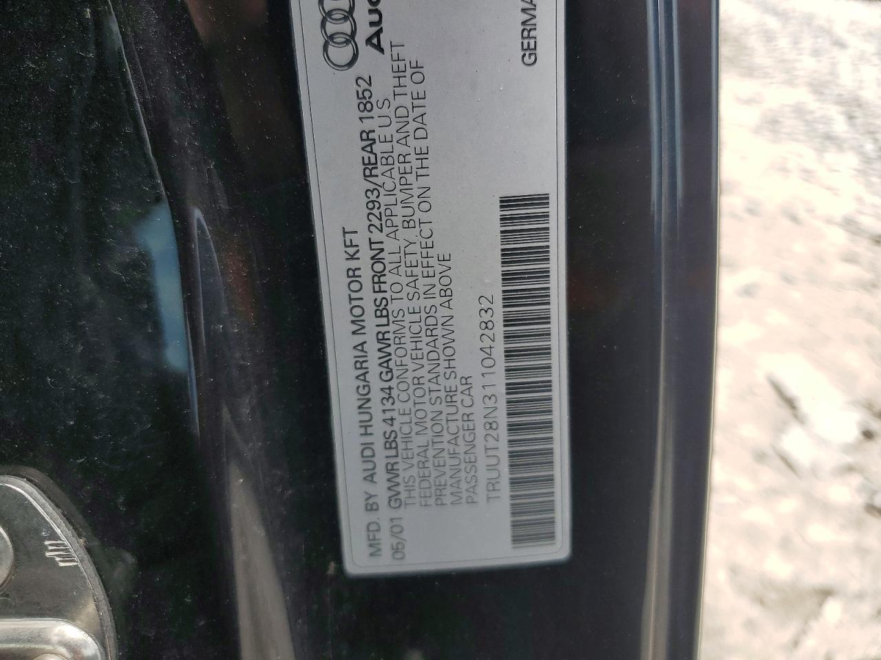 2001 Audi Tt Quattro Black vin: TRUUT28N311042832