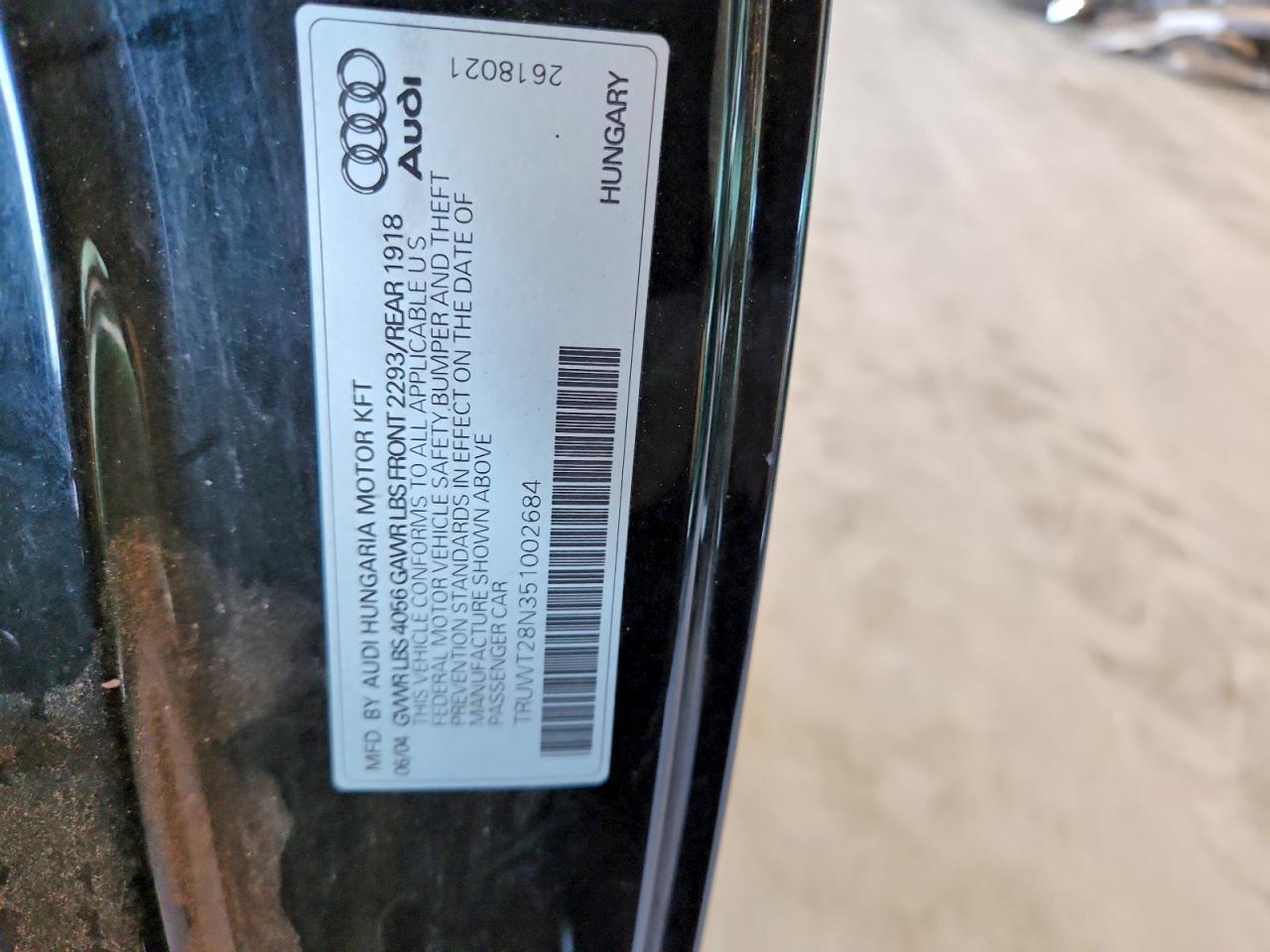 2005 Audi Tt Quattro Black vin: TRUWT28N351002684
