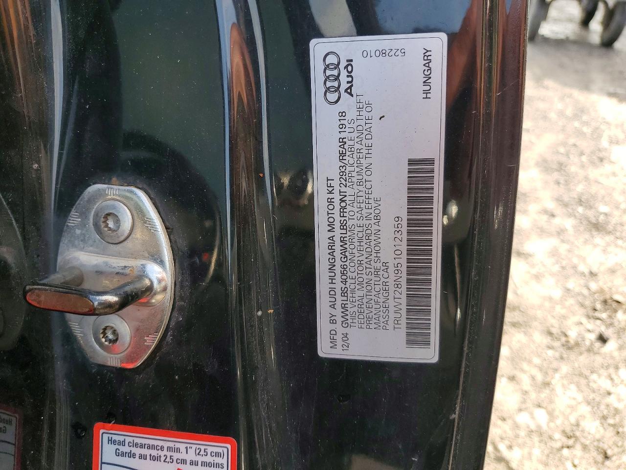 2005 Audi Tt Quattro Черный vin: TRUWT28N951012359