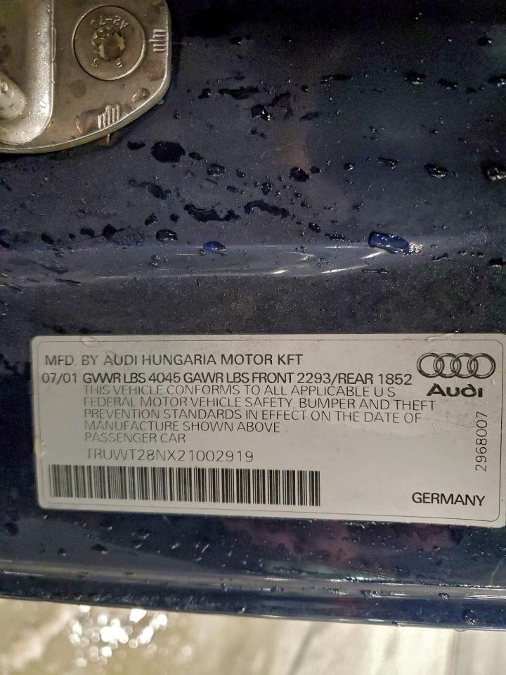 2002 Audi Tt Quattro Blue vin: TRUWT28NX21002919