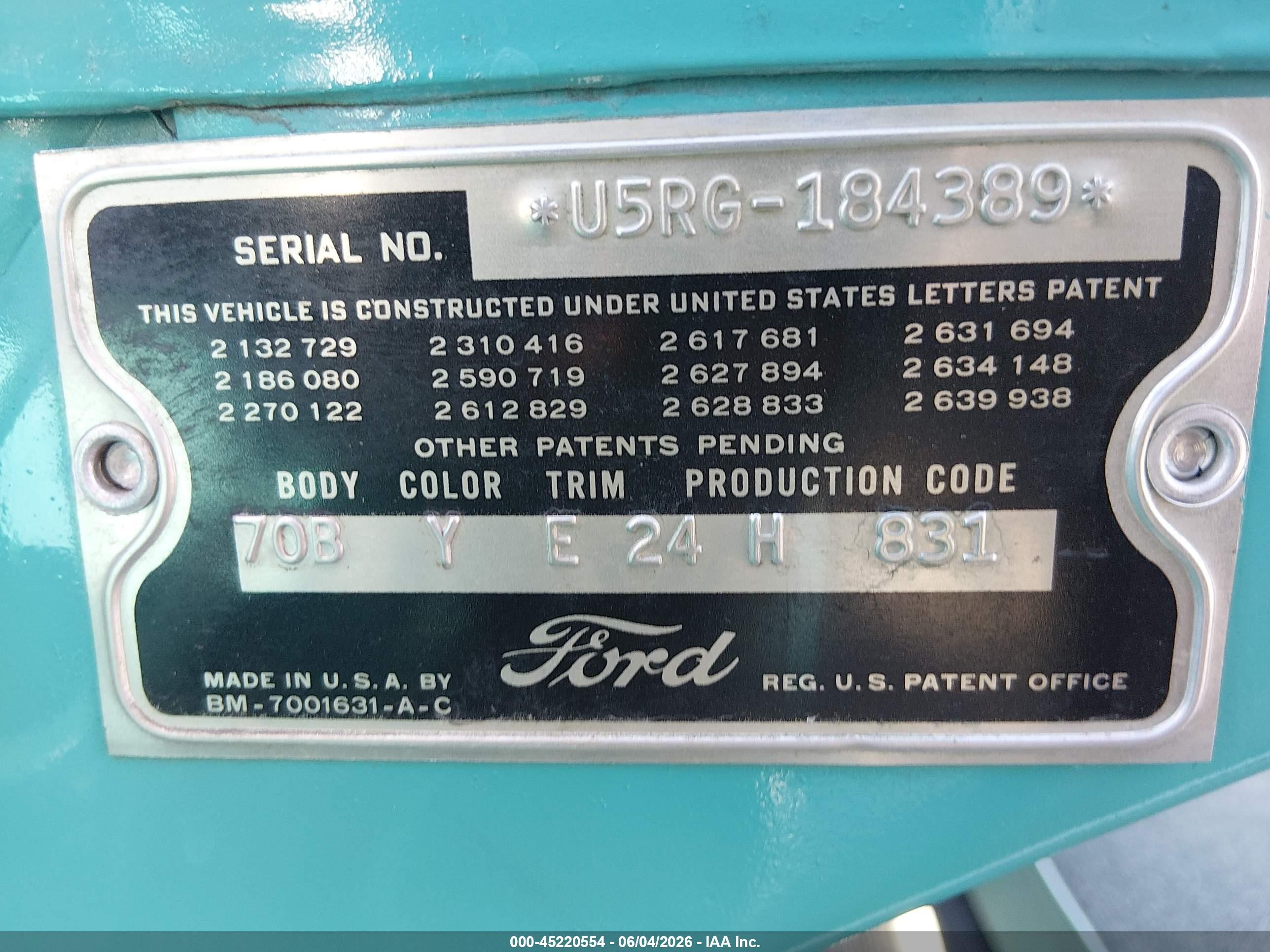 1970 Ford Sedan Light Blue vin: U5RG184389