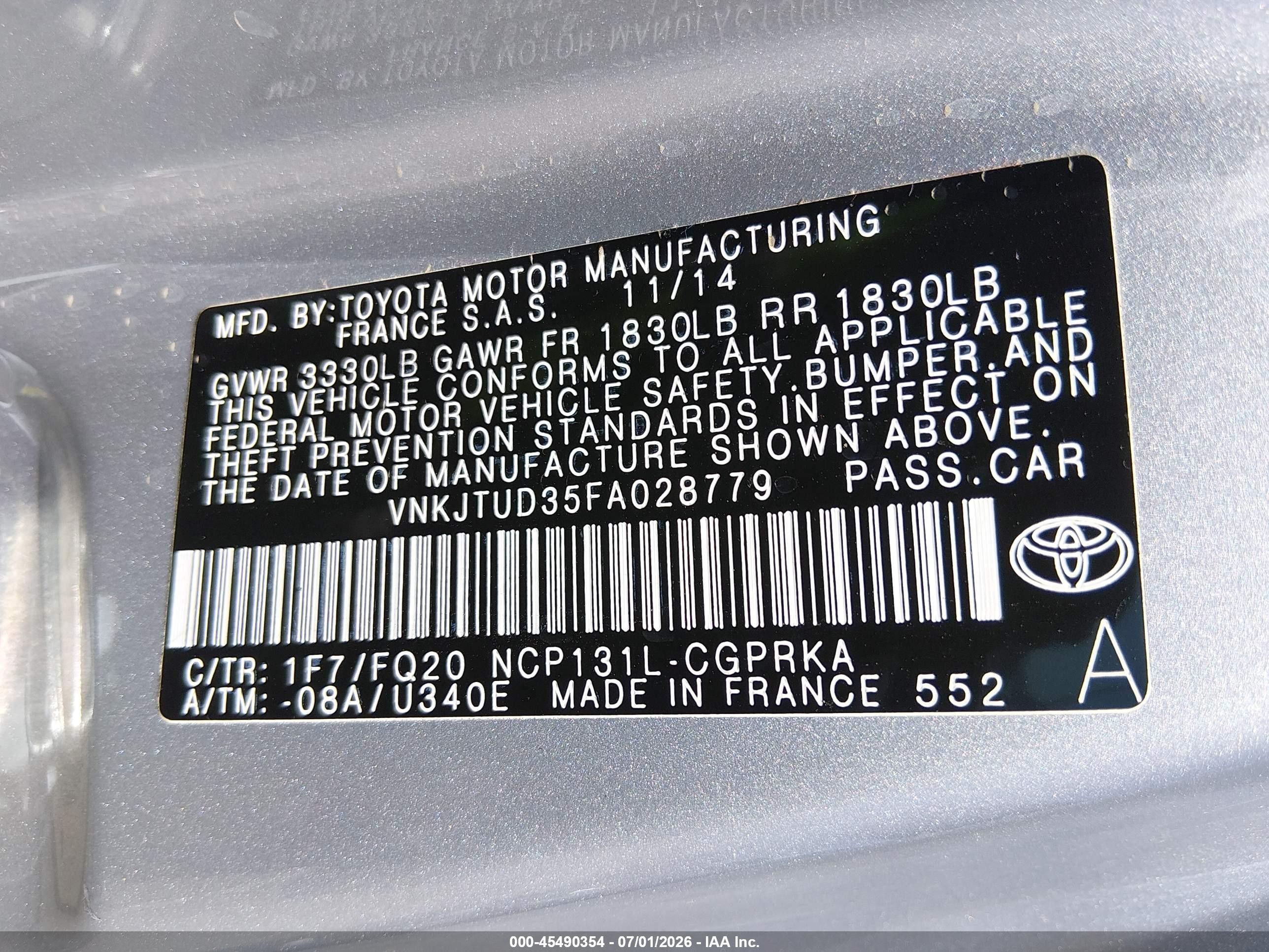 2015 Toyota Yaris L Silver vin: VNKJTUD35FA028779