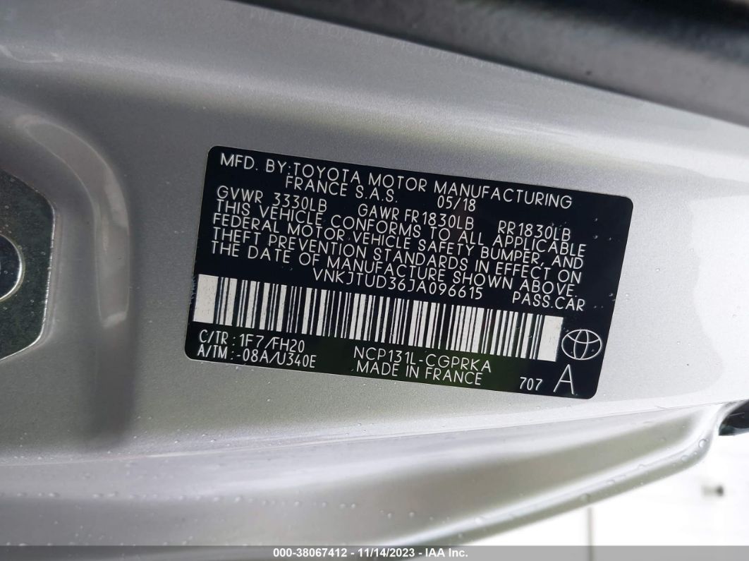 2018 Toyota Yaris L Gray vin: VNKJTUD36JA096615