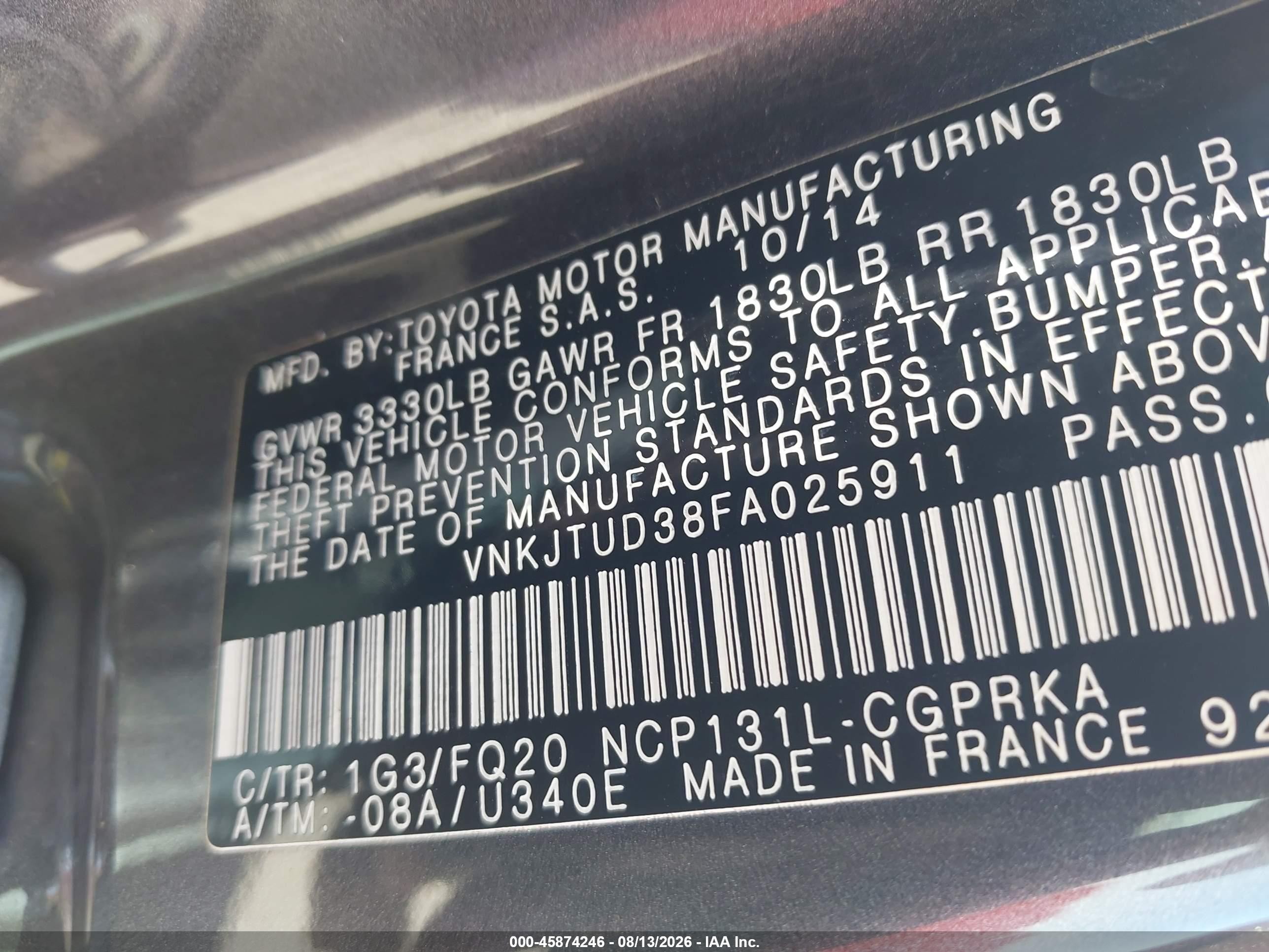 2015 Toyota Yaris L Gray vin: VNKJTUD38FA025911
