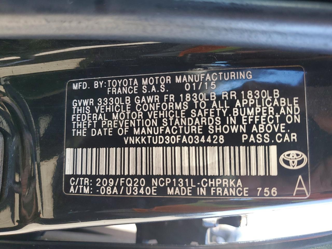 2015 Toyota Yaris Черный vin: VNKKTUD30FA034428