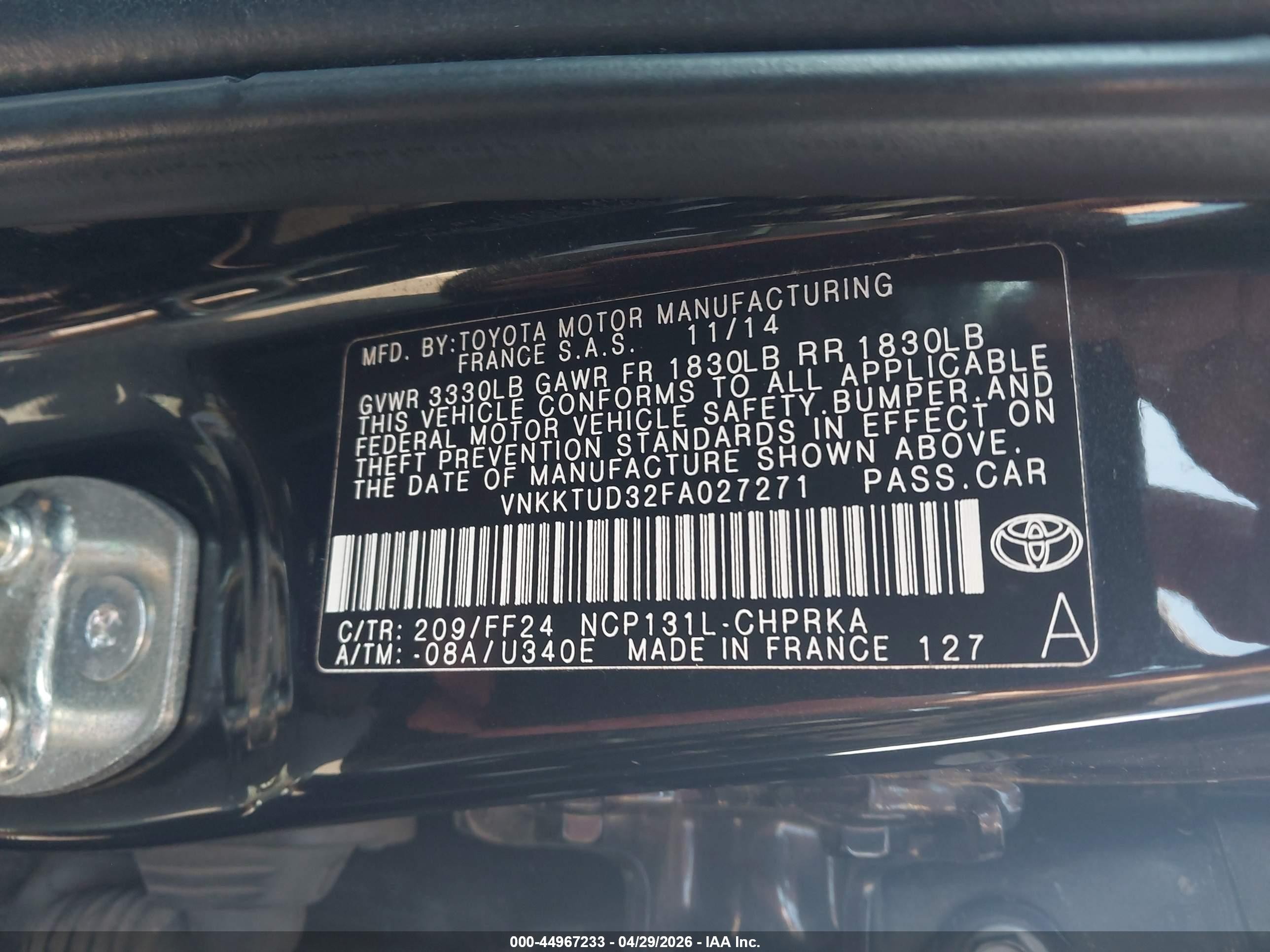 2015 Toyota Yaris Se Black vin: VNKKTUD32FA027271