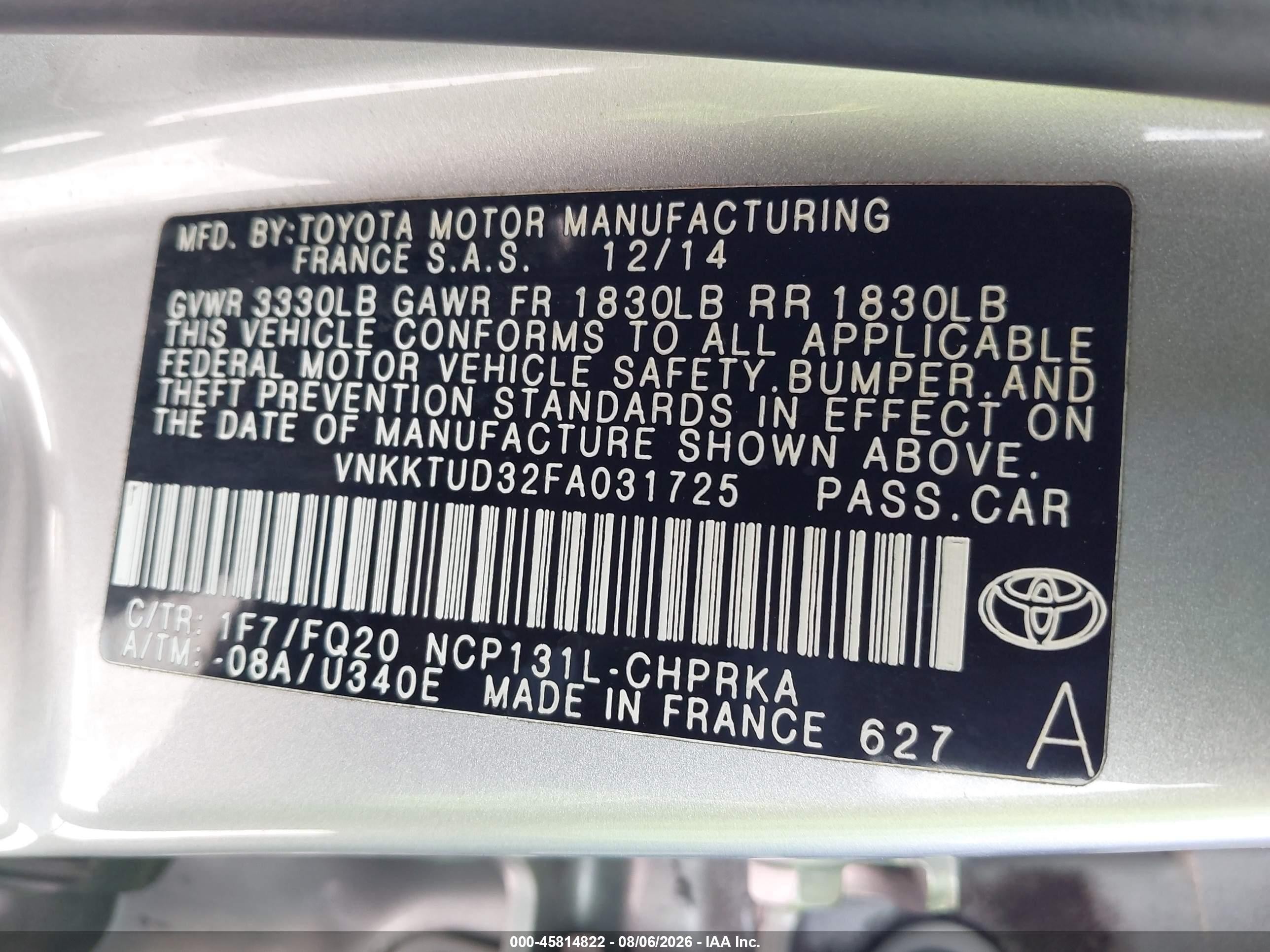 2015 Toyota Yaris L Silver vin: VNKKTUD32FA031725