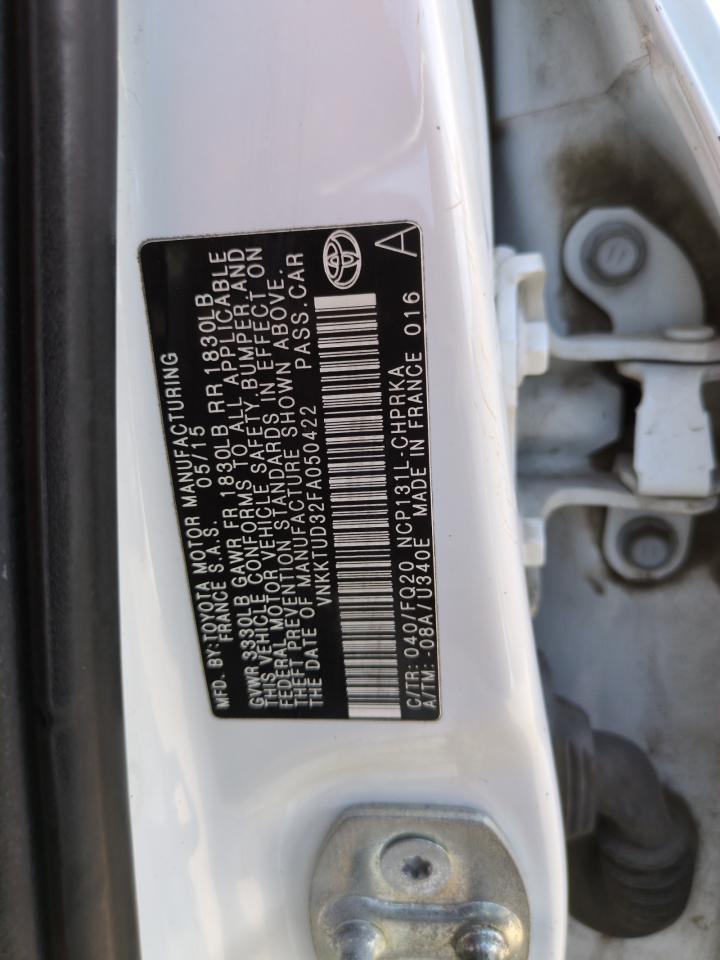 2015 Toyota Yaris White vin: VNKKTUD32FA050422
