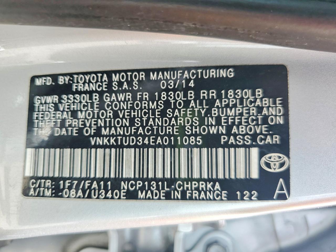 2014 Toyota Yaris 5-door L Fleet Silver vin: VNKKTUD34EA011085