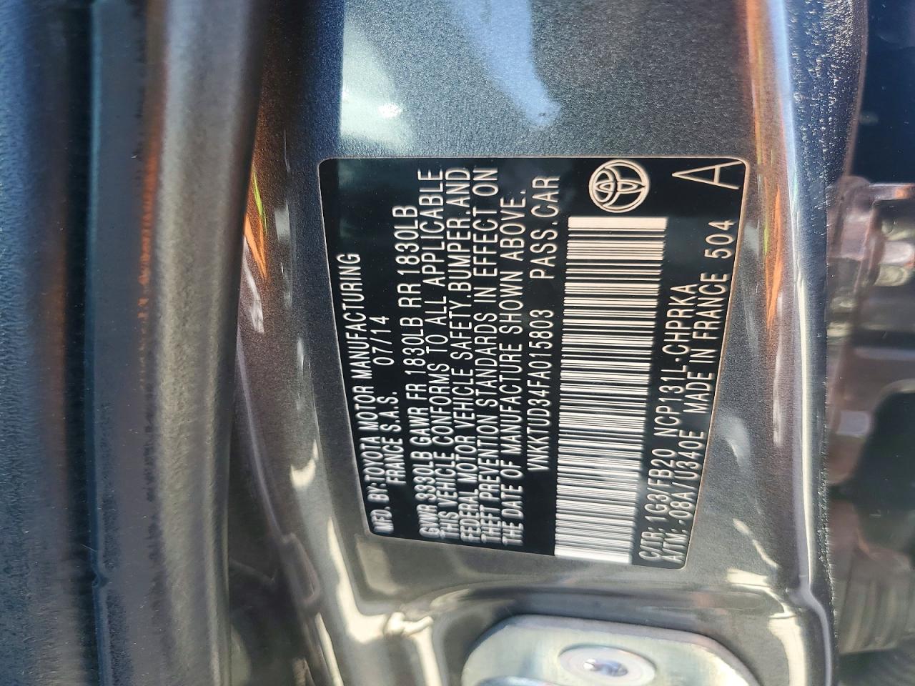 2015 Toyota Yaris 5-door Le Gray vin: VNKKTUD34FA015803
