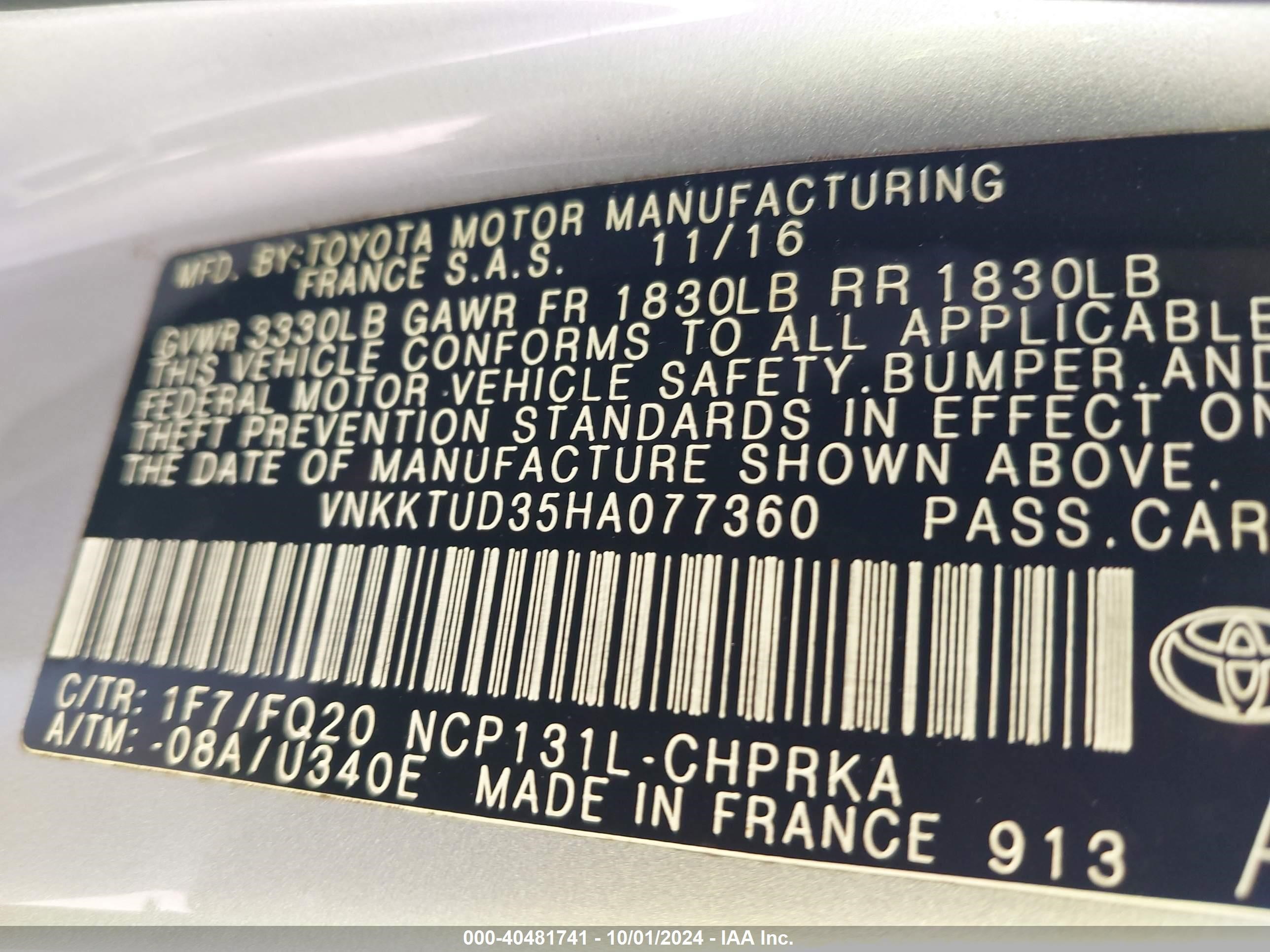 2017 Toyota Yaris L Silver vin: VNKKTUD35HA077360