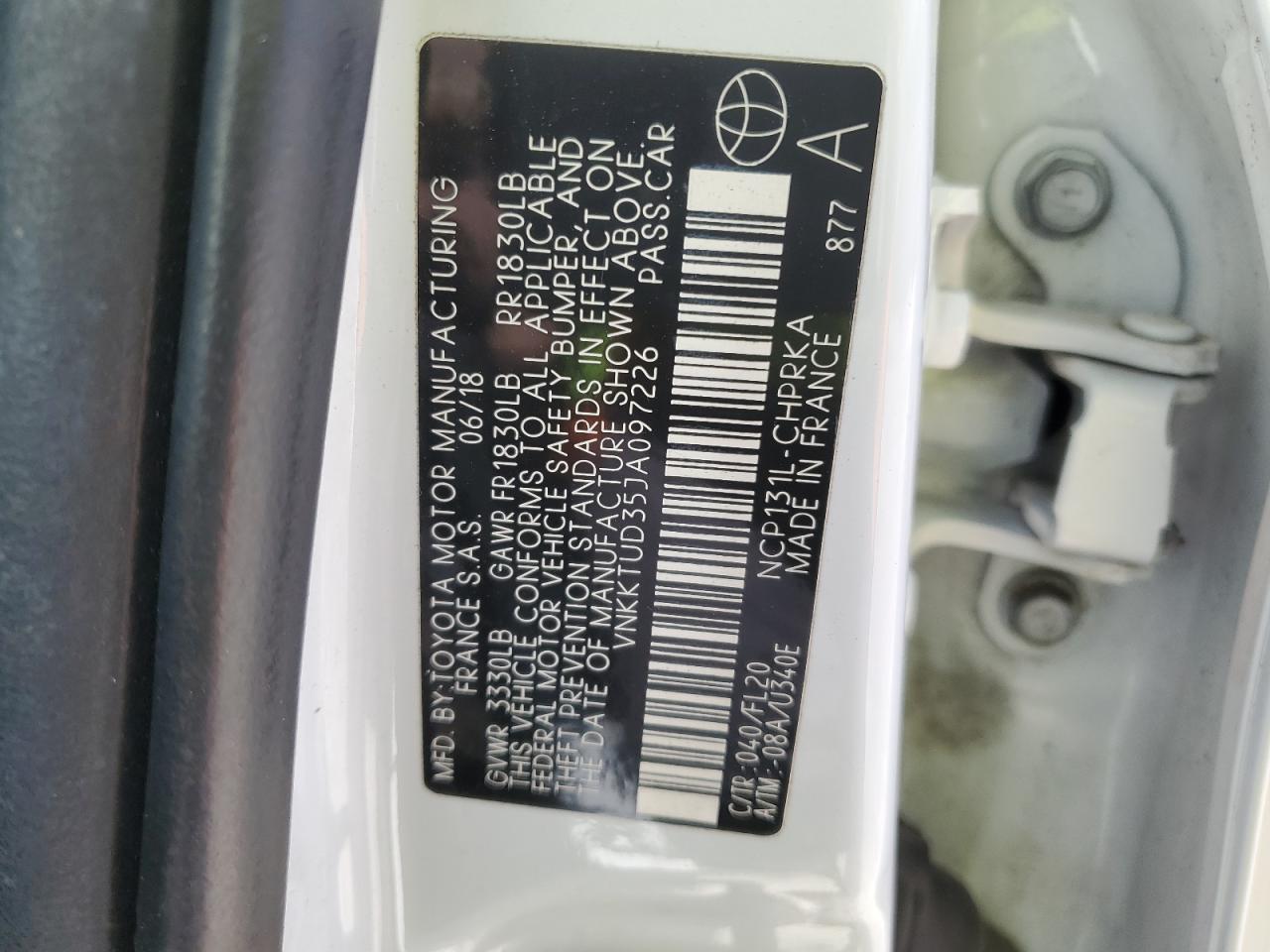 2018 Toyota Yaris L Белый vin: VNKKTUD35JA097226