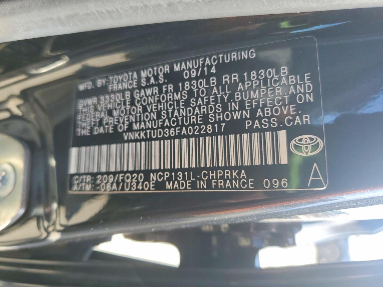 2015 Toyota Yaris Black vin: VNKKTUD36FA022817