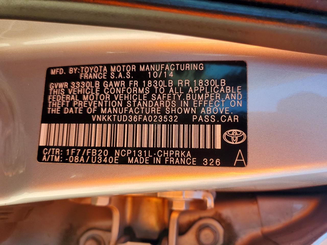 2015 Toyota Yaris 5-door Le Silver vin: VNKKTUD36FA023532