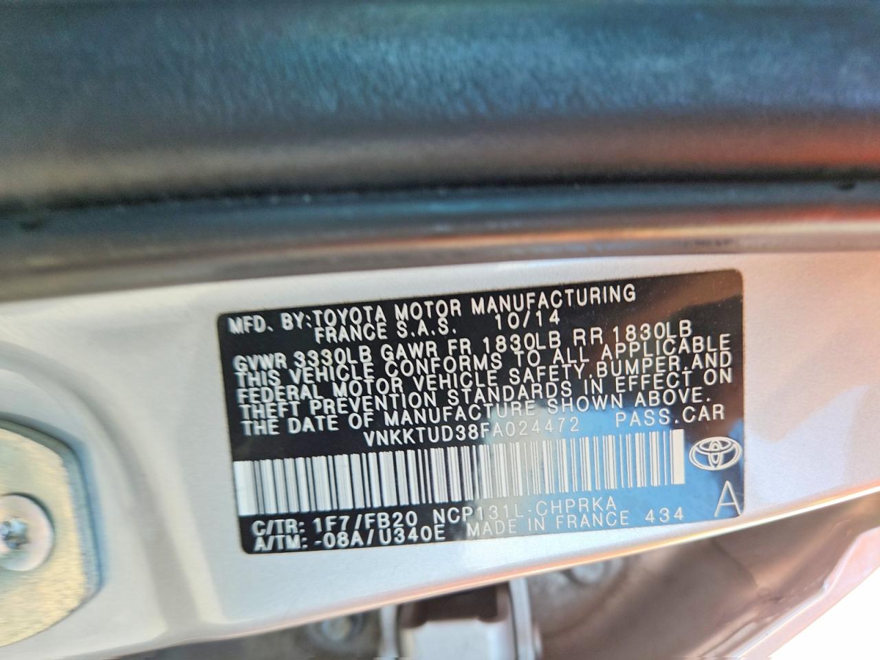 2015 Toyota Yaris 5-door Le Silver vin: VNKKTUD38FA024472