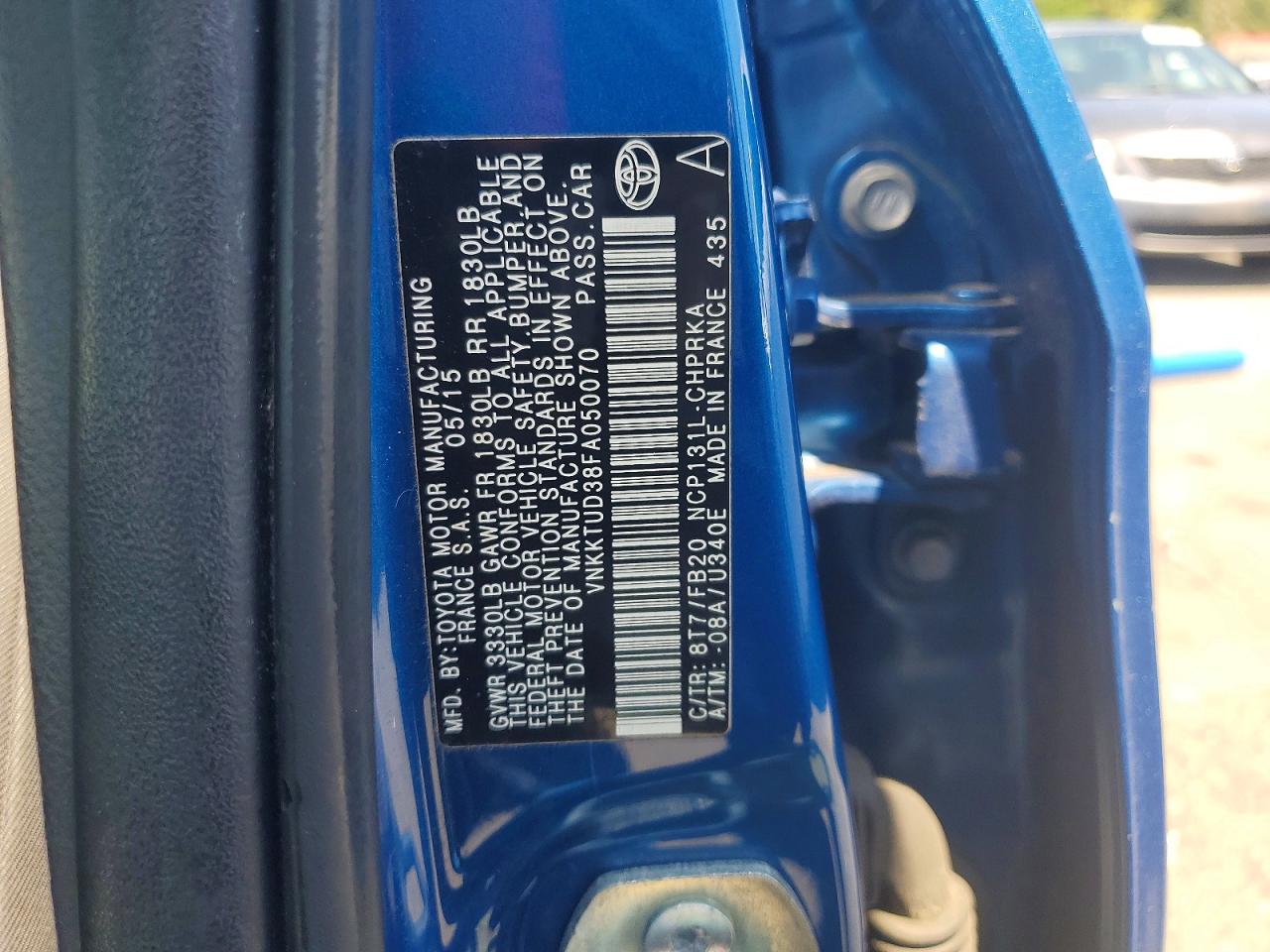 2015 Toyota Yaris 5-door Le Blue vin: VNKKTUD38FA050070