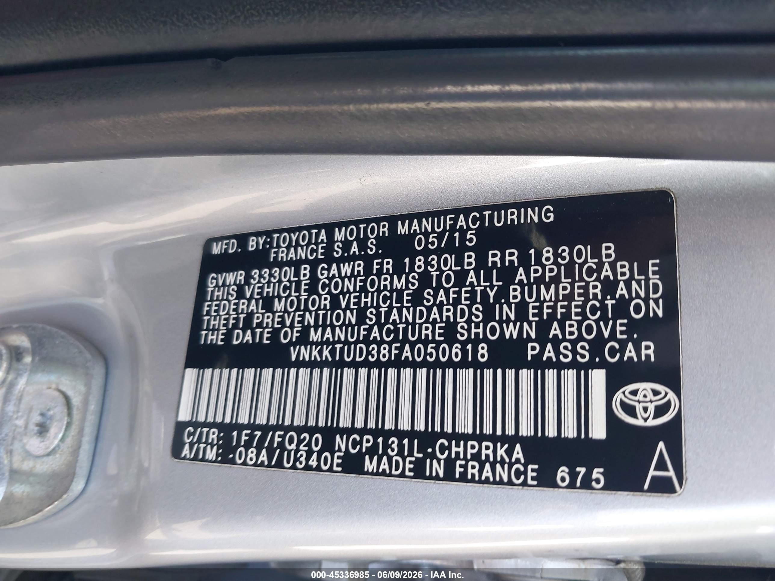 2015 Toyota Yaris L Silver vin: VNKKTUD38FA050618