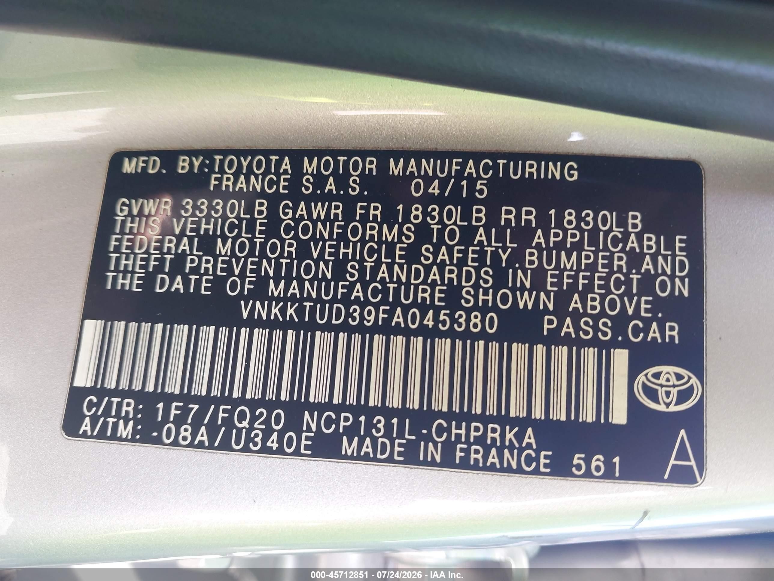 2015 Toyota Yaris L Silver vin: VNKKTUD39FA045380