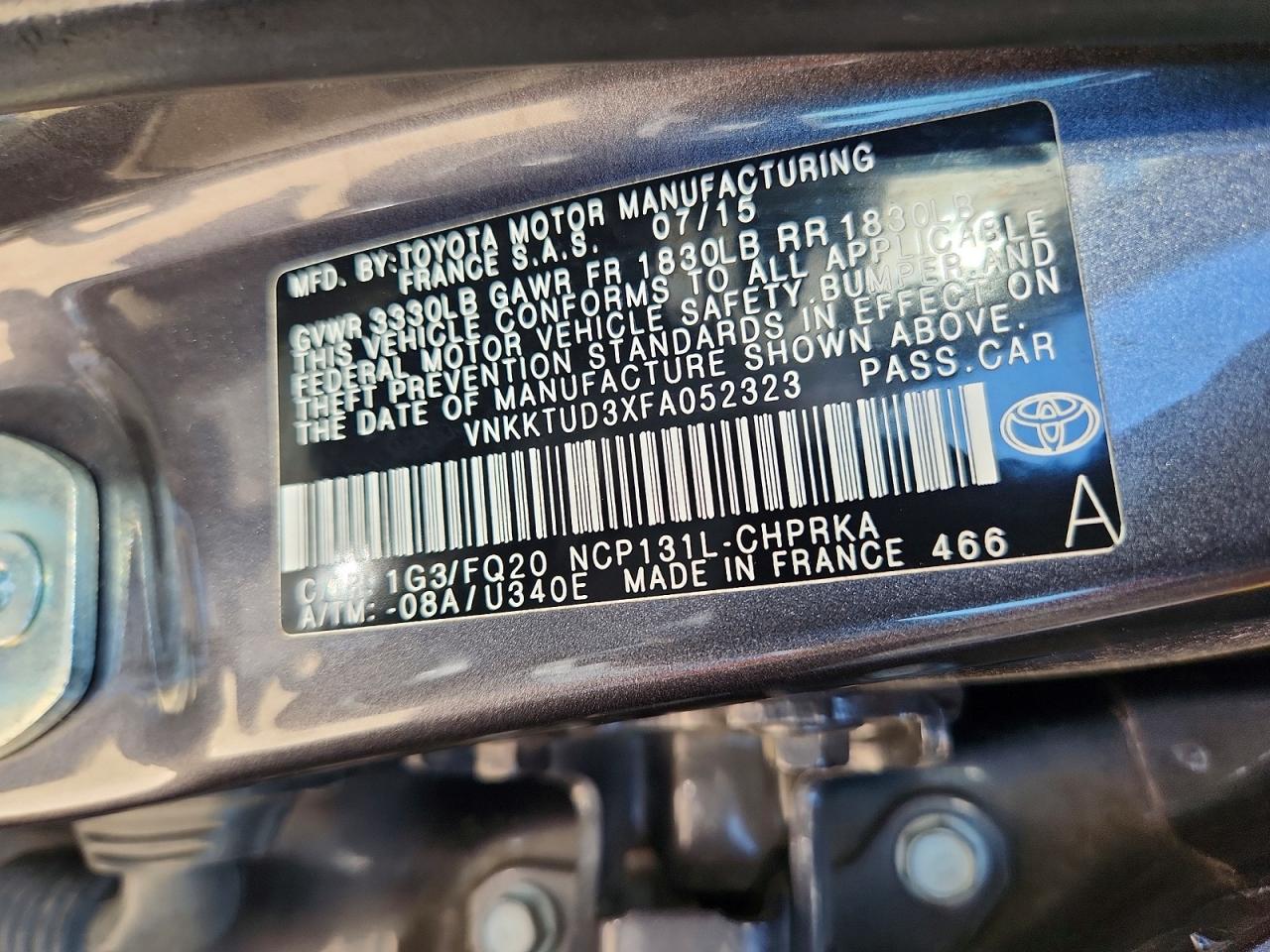 2015 Toyota Yaris 5-door L Charcoal vin: VNKKTUD3XFA052323