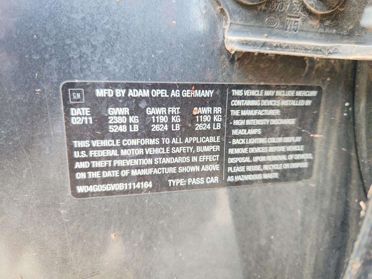 2011 Buick Regal Cxl Черный vin: W04G05GV0B1114164
