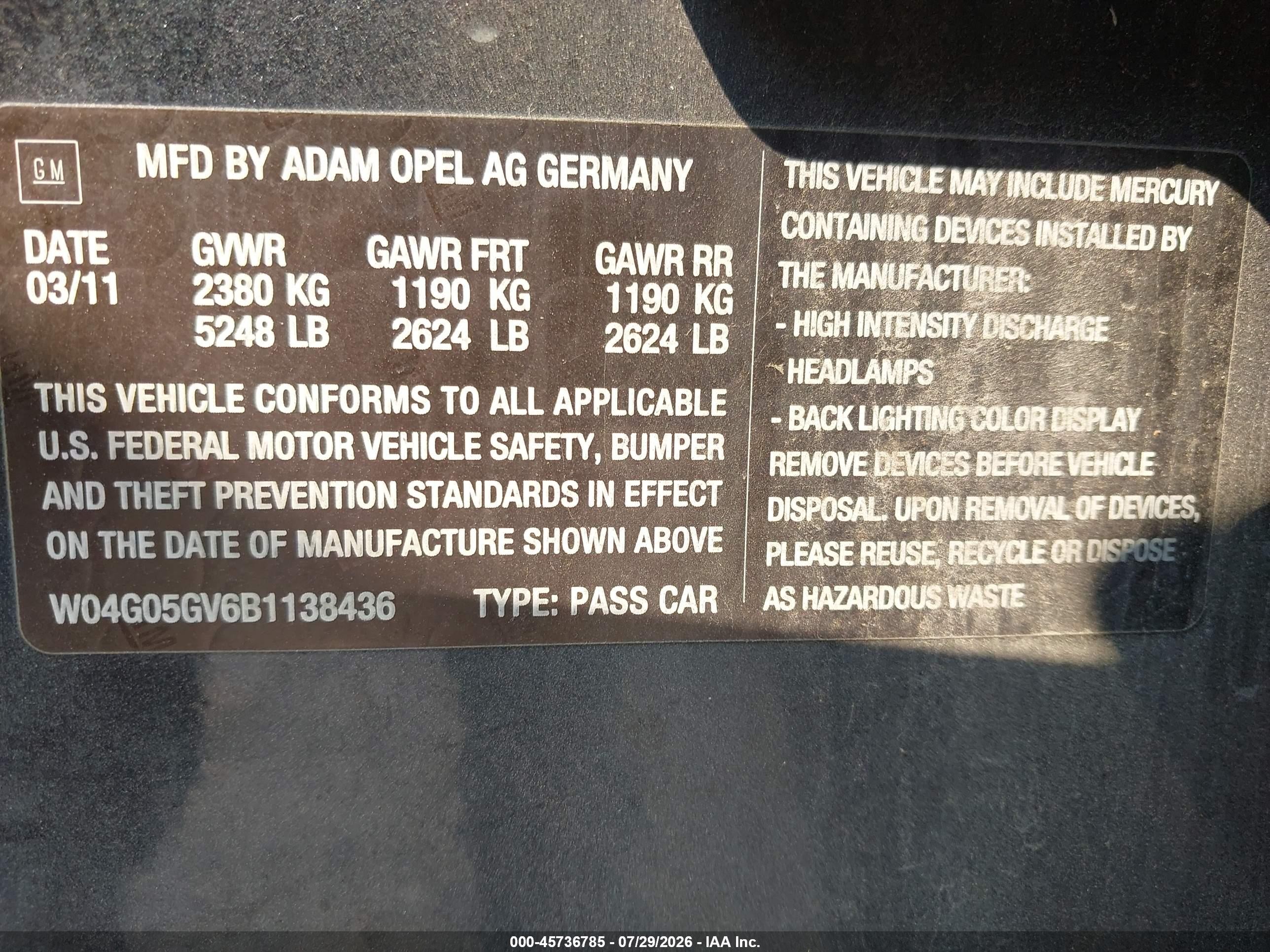 2011 Buick Regal Cxl Turbo Russelsheim Black vin: W04G05GV6B1138436